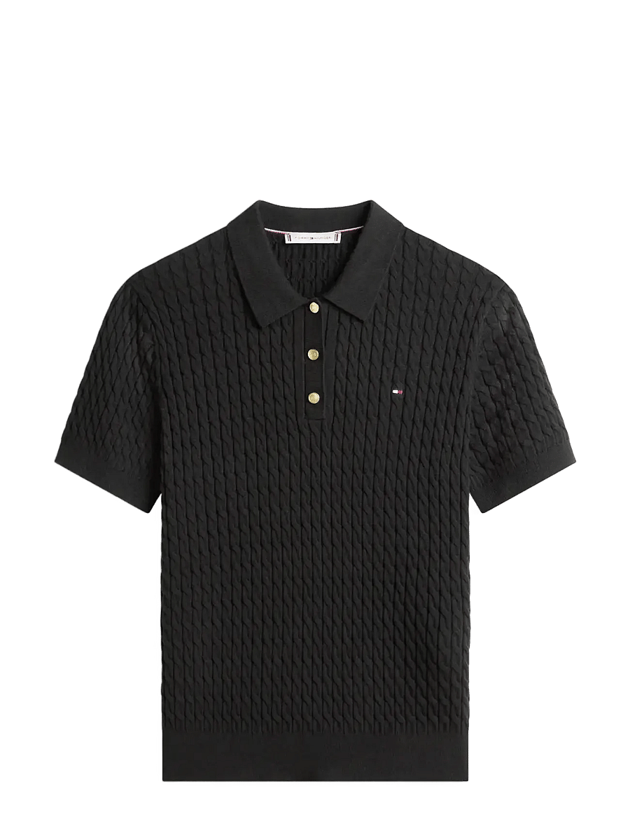 Tommy Hilfiger - CO CABLE FINE GG POLO S/S SWT - poloshirts - black - 1