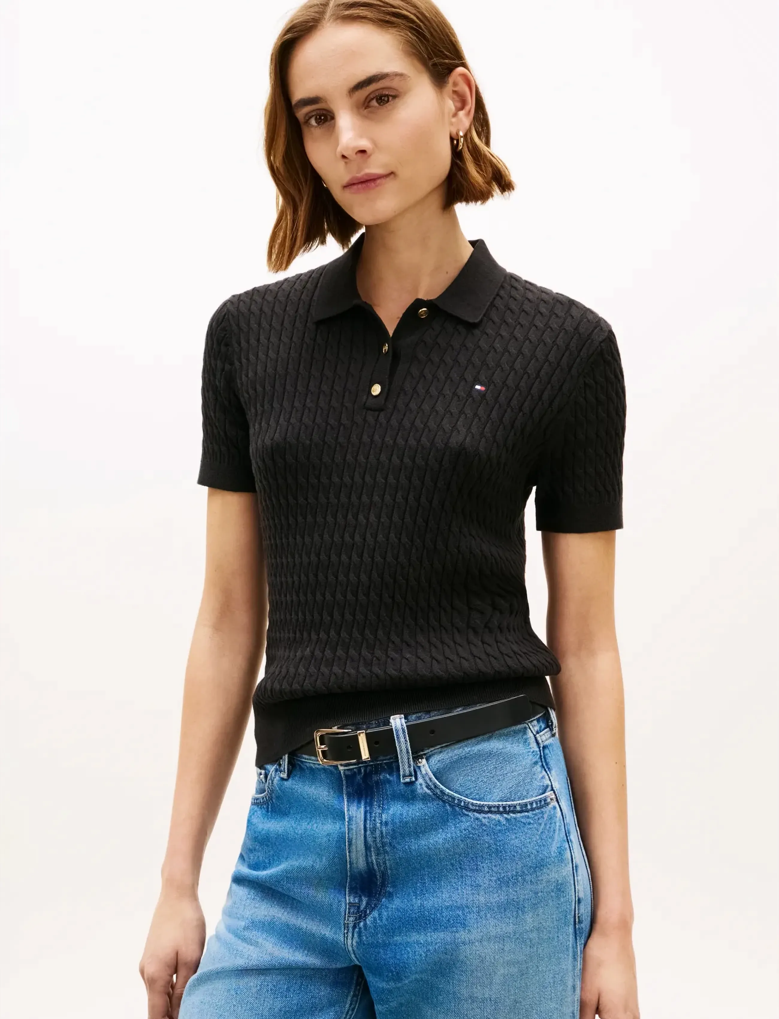 Tommy Hilfiger COTTON MINI CABLE POLO - T-Shirts & Tops - BLACK / black