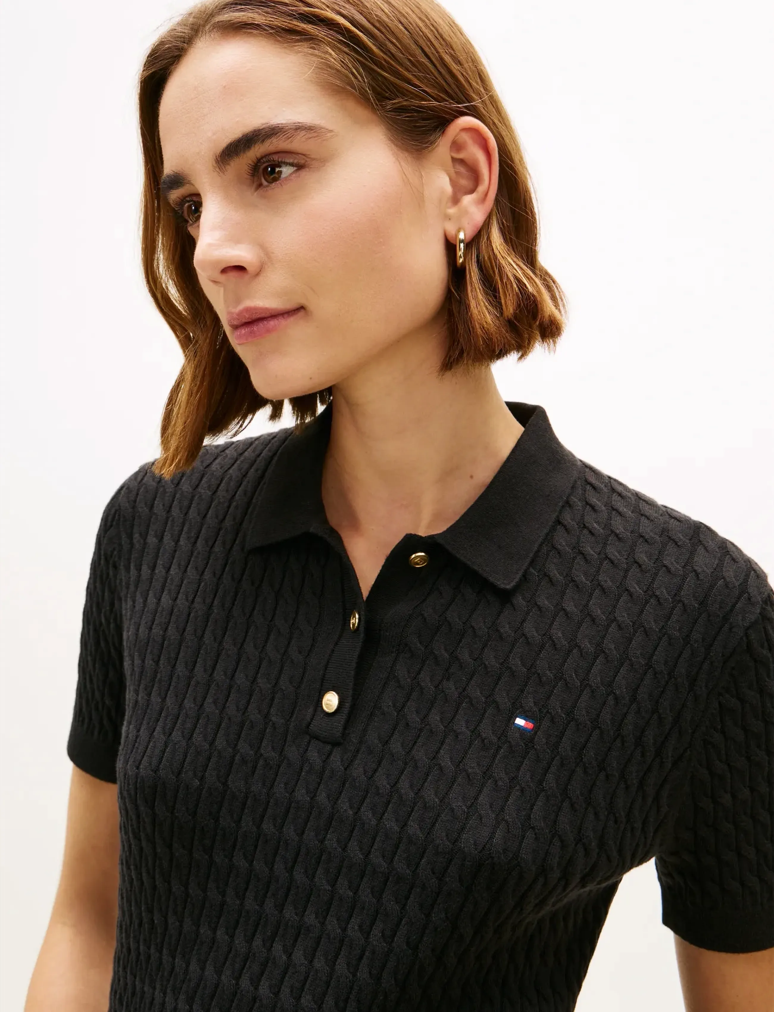 Tommy Hilfiger - CO CABLE FINE GG POLO S/S SWT - poloer - black - 4
