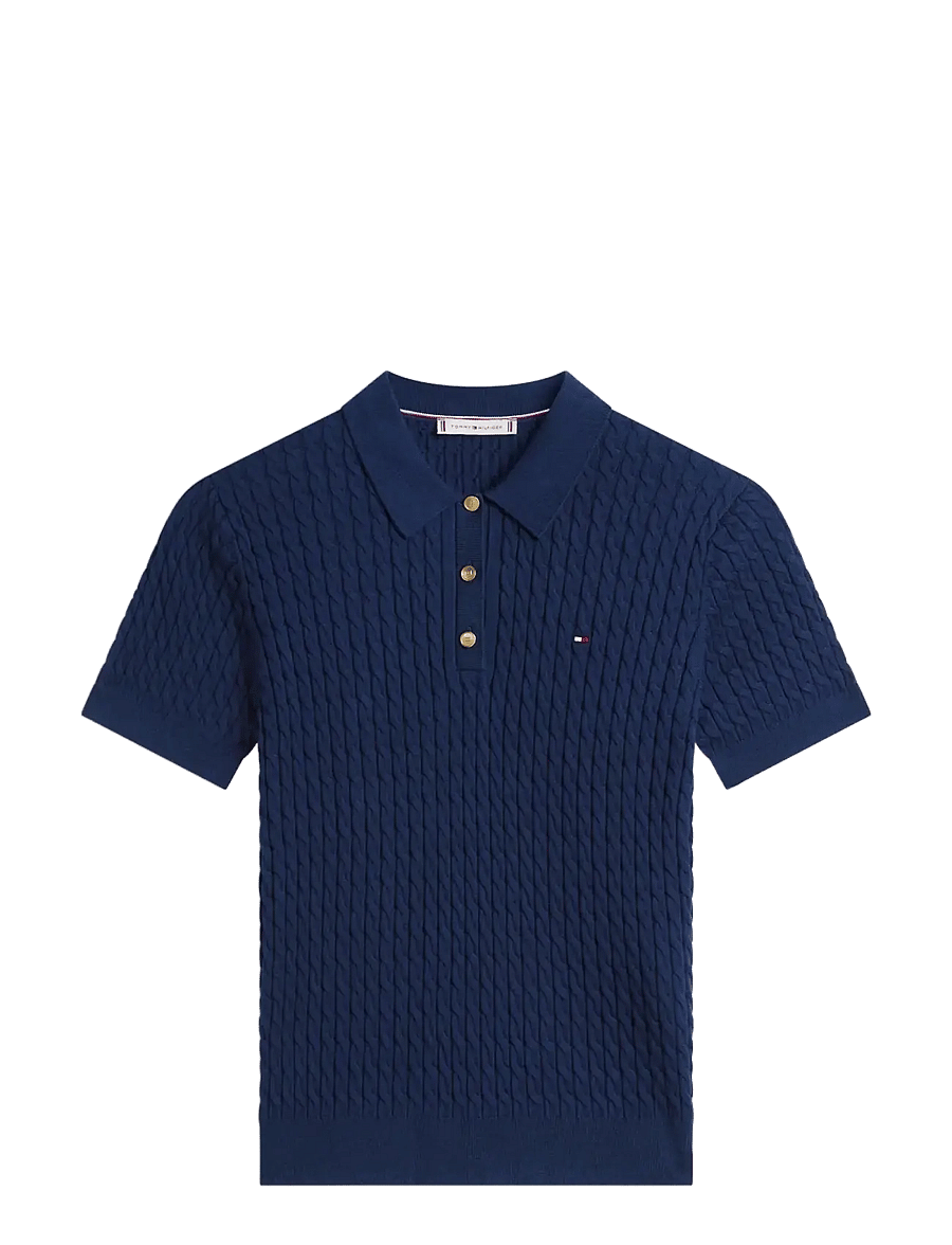 Tommy Hilfiger - CO CABLE FINE GG POLO S/S SWT - poloshirts - dark night navy - 1