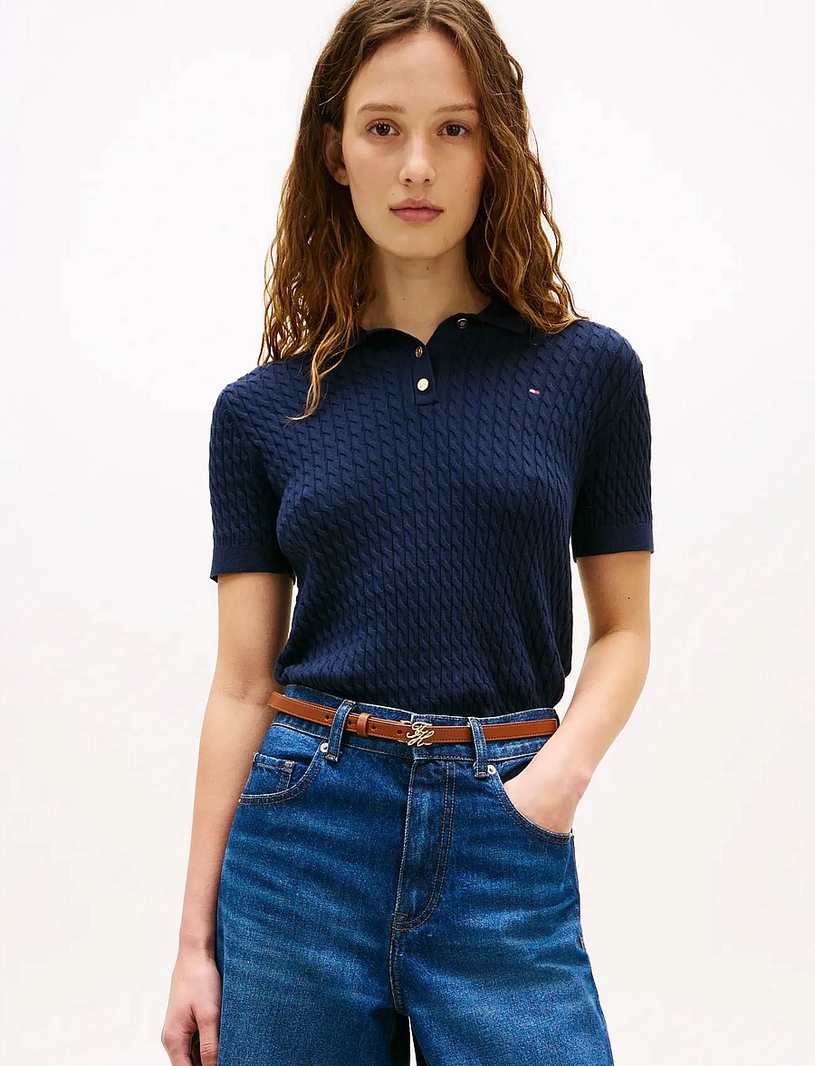 Tommy Hilfiger - CO CABLE FINE GG POLO S/S SWT - poloshirts - dark night navy - 0