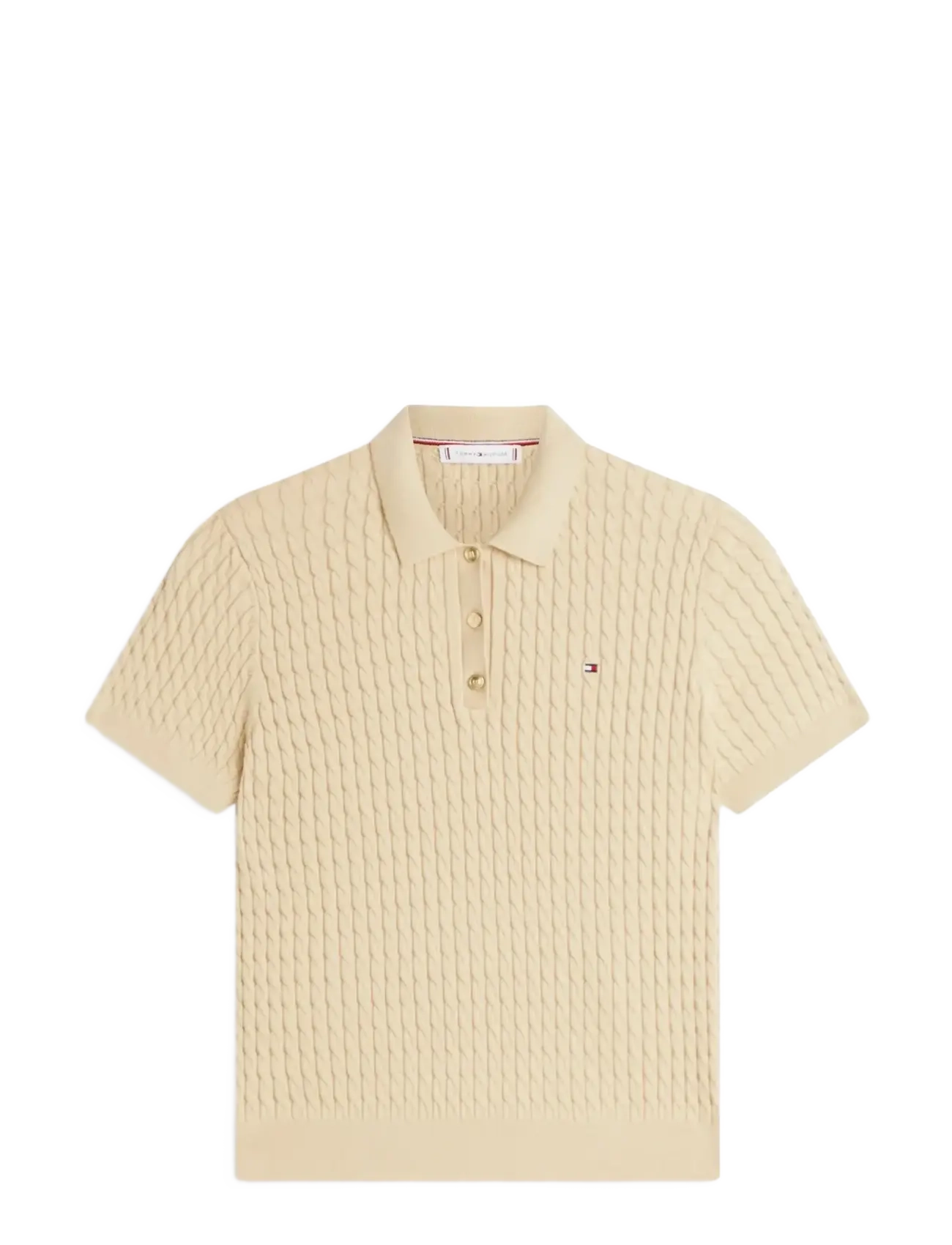Tommy Hilfiger CO CABLE FINE GG POLO S/S SWT - Tommy Hilfiger - HARVEST WHEAT / beige