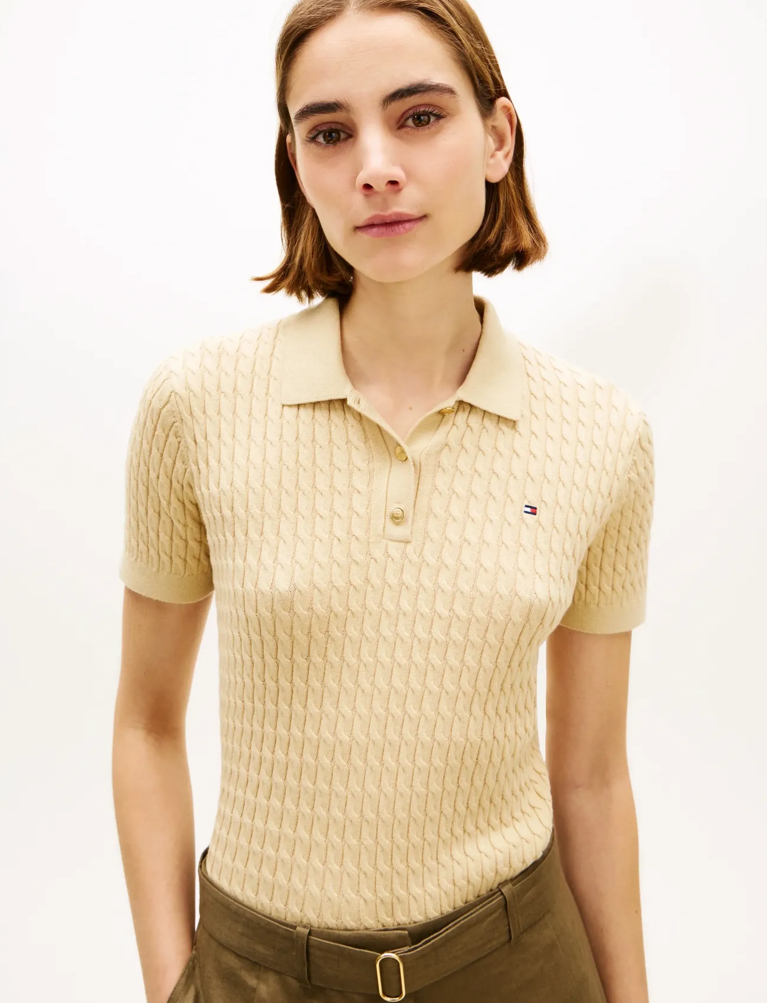 Tommy Hilfiger - CO CABLE FINE GG POLO S/S SWT - poloer - harvest wheat - 4