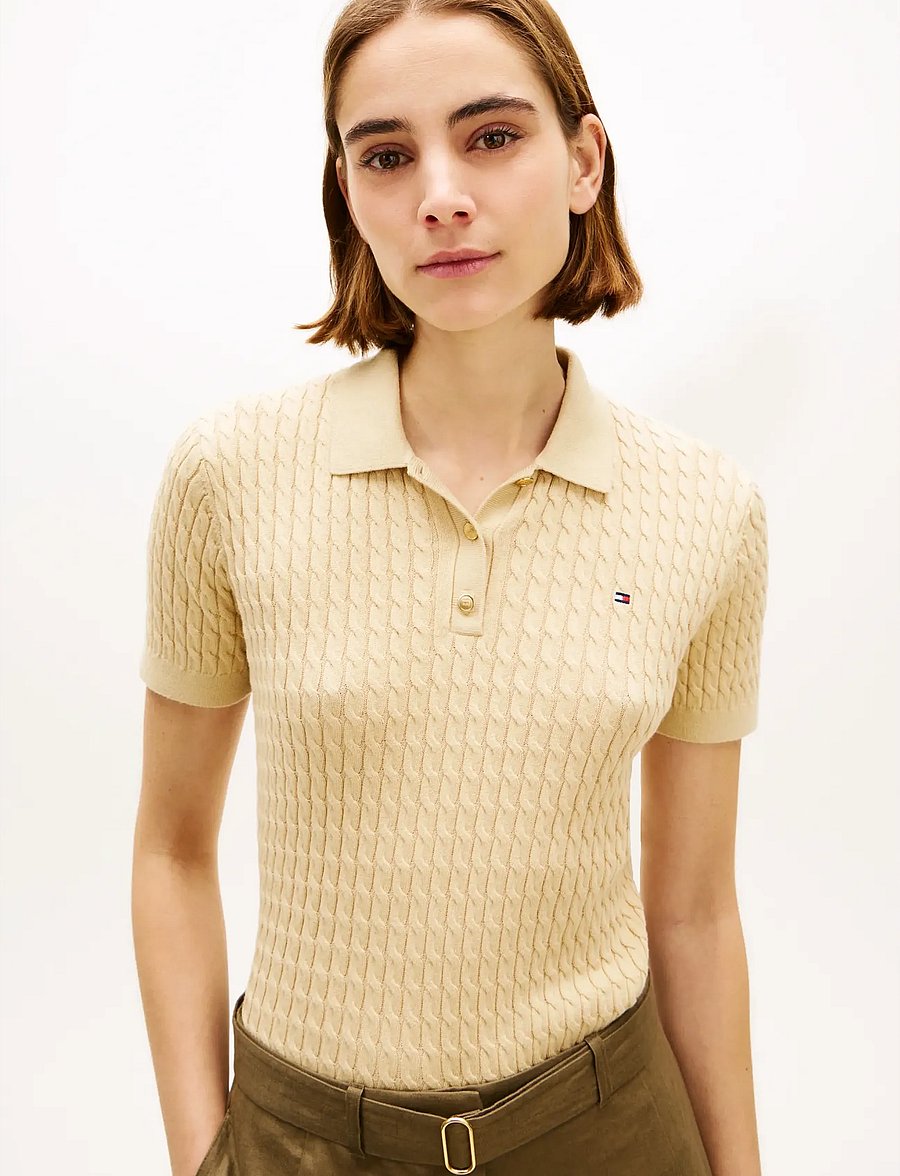 Tommy Hilfiger - CO CABLE FINE GG POLO S/S SWT - poloshirts - harvest wheat - 4