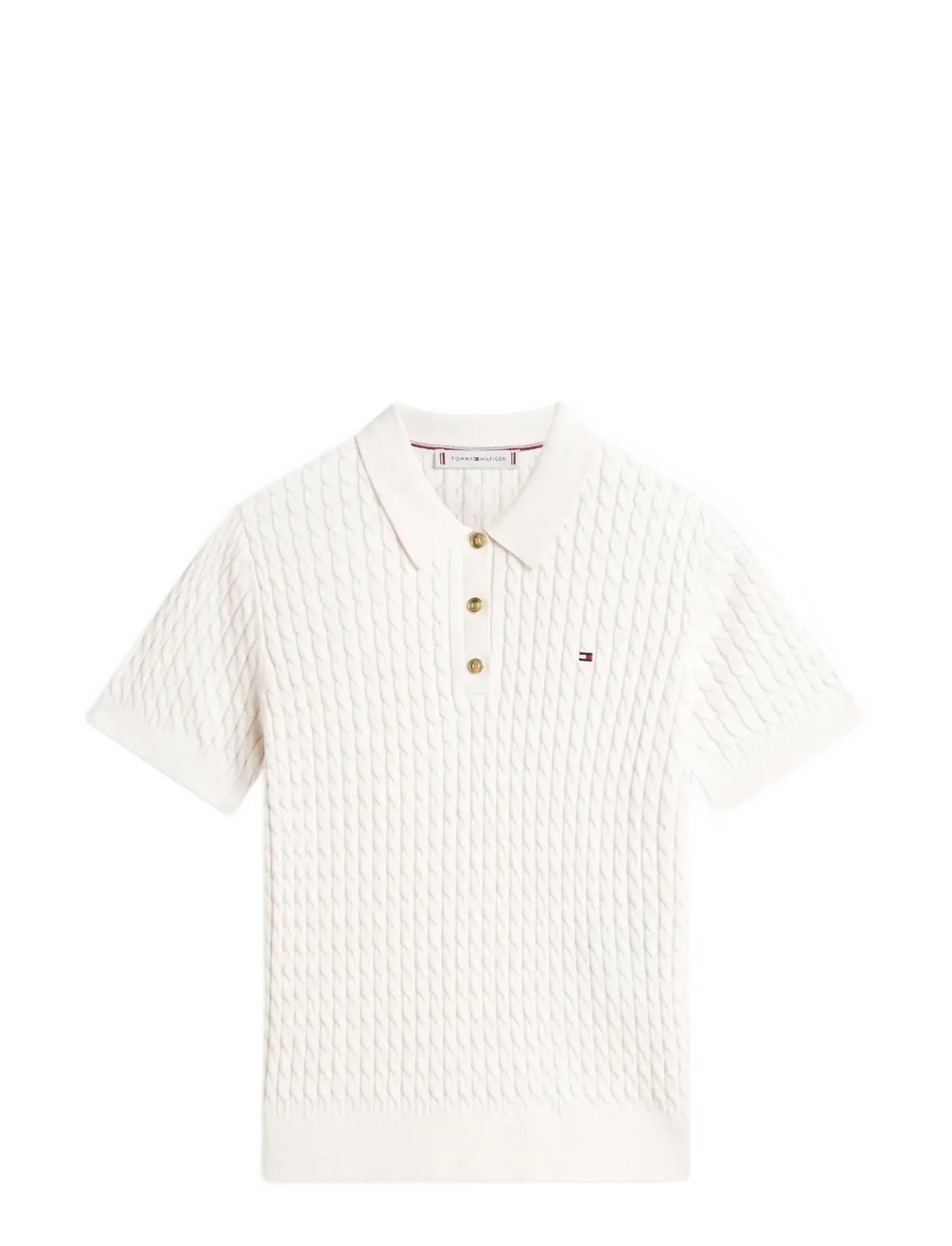 Tommy Hilfiger CO CABLE FINE GG POLO S/S SWT - Kläder - HEATHER IVORY PETAL / cream