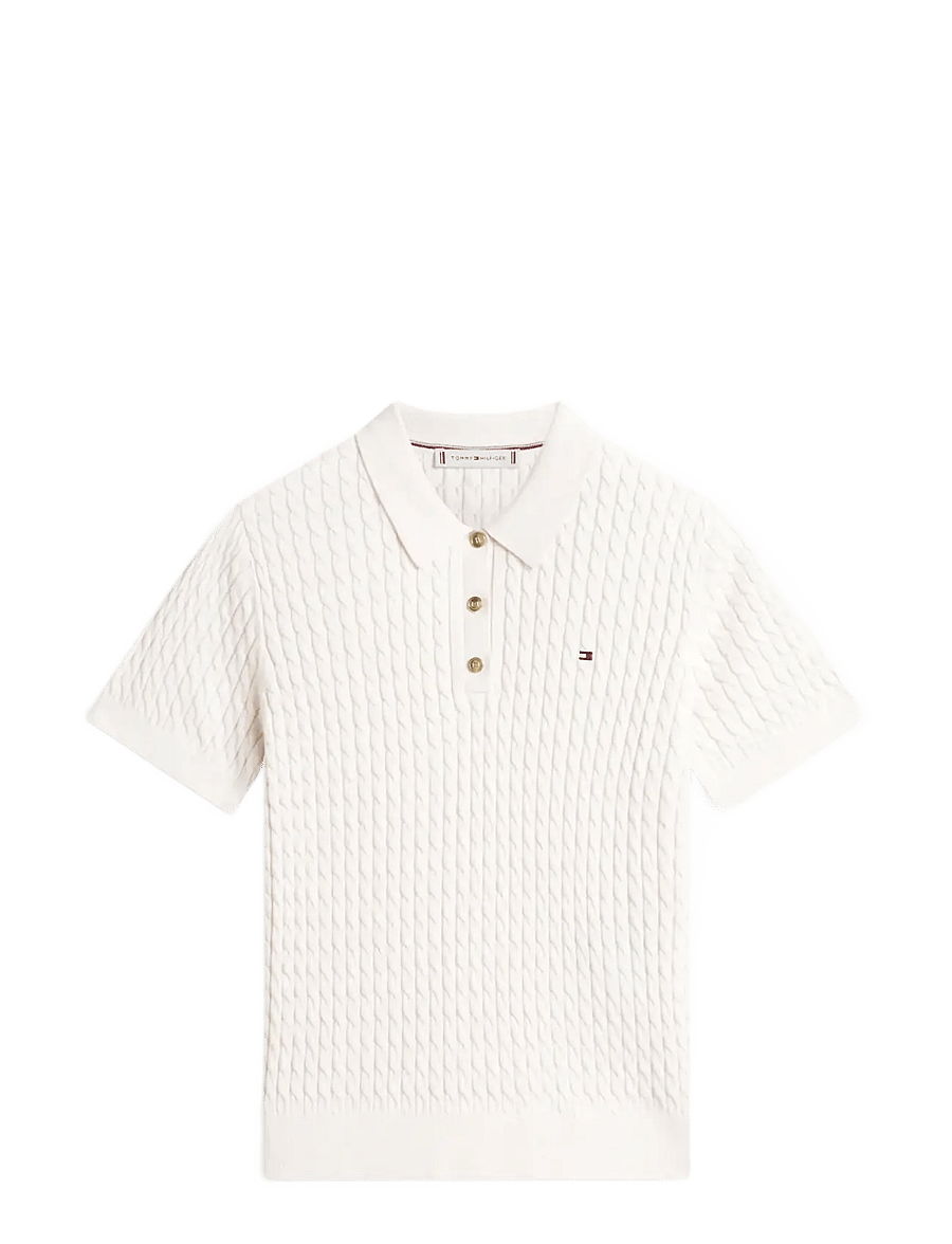 Tommy Hilfiger - CO CABLE FINE GG POLO S/S SWT - poloshirts - heather ivory petal - 1