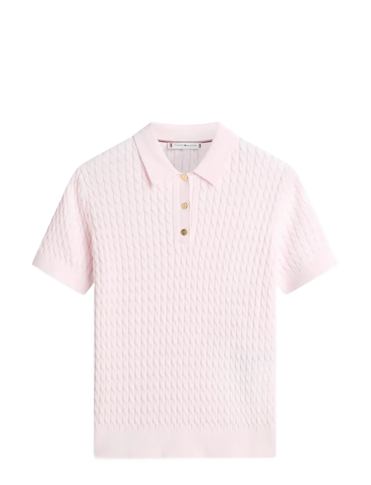 Tommy Hilfiger CO CABLE FINE GG POLO S/S SWT - Kläder - LIGHT PINK / pink/rose