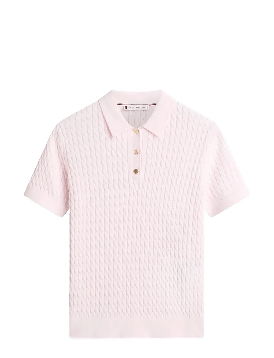 Tommy Hilfiger - CO CABLE FINE GG POLO S/S SWT - poloshirts - light pink - 1