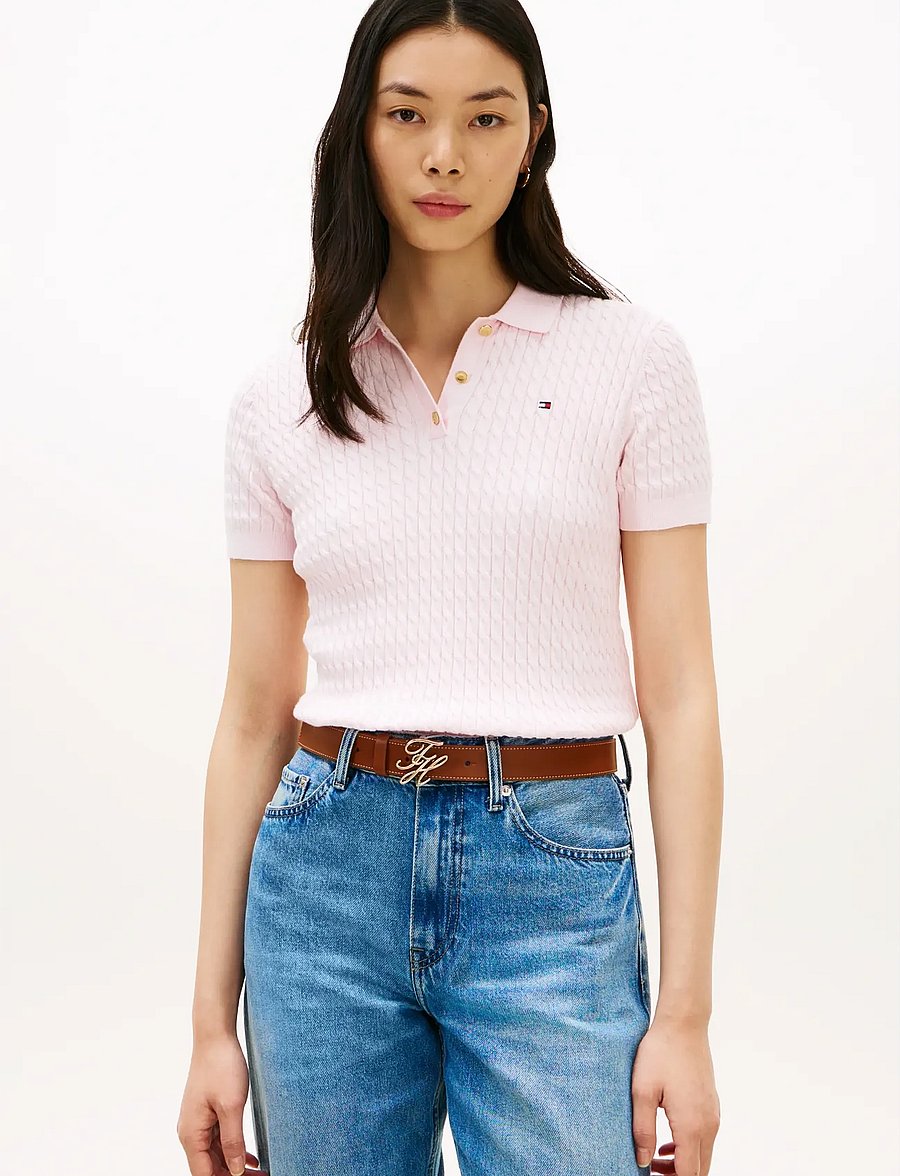 Tommy Hilfiger - CO CABLE FINE GG POLO S/S SWT - poloshirts - light pink - 0