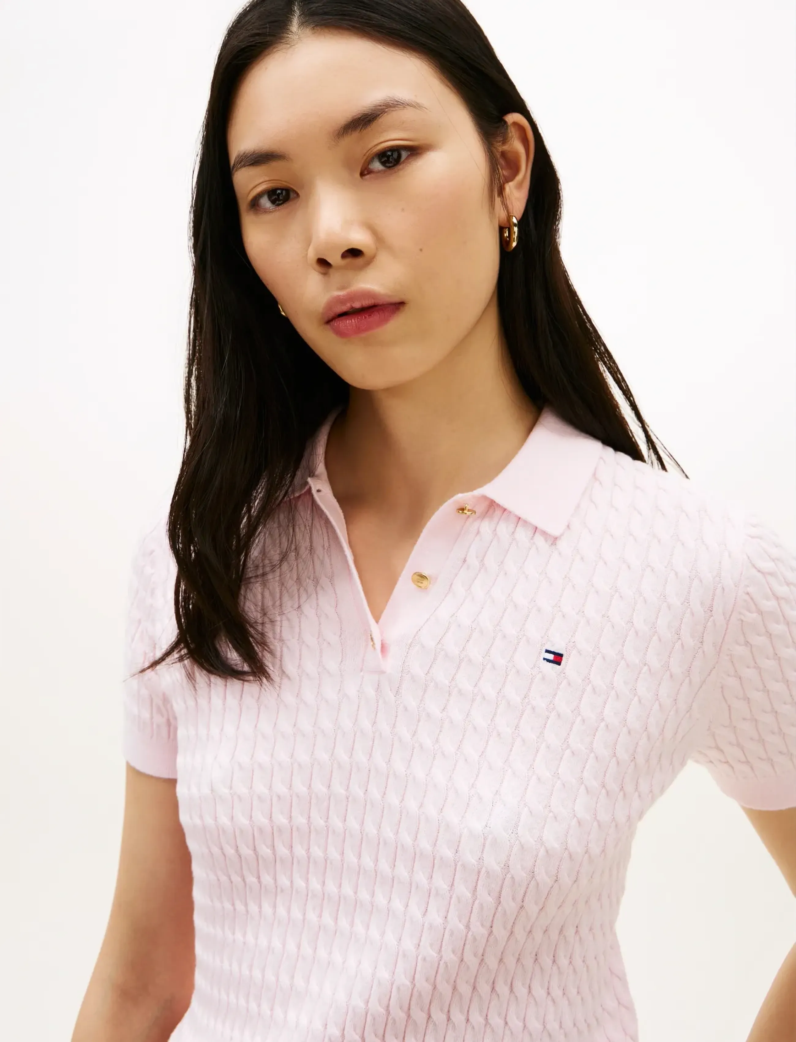 Tommy Hilfiger - CO CABLE FINE GG POLO S/S SWT - poloer - light pink - 4