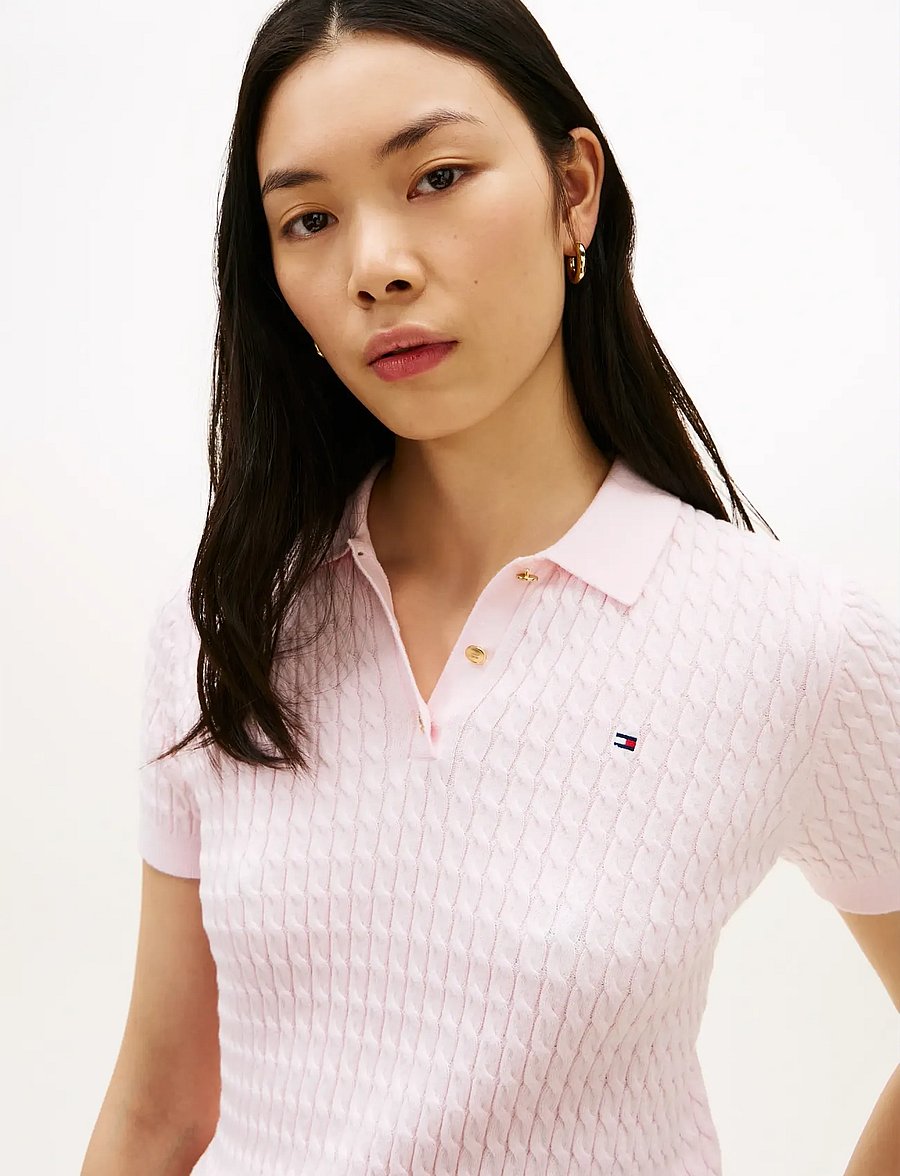 Tommy Hilfiger - CO CABLE FINE GG POLO S/S SWT - poloshirts - light pink - 4