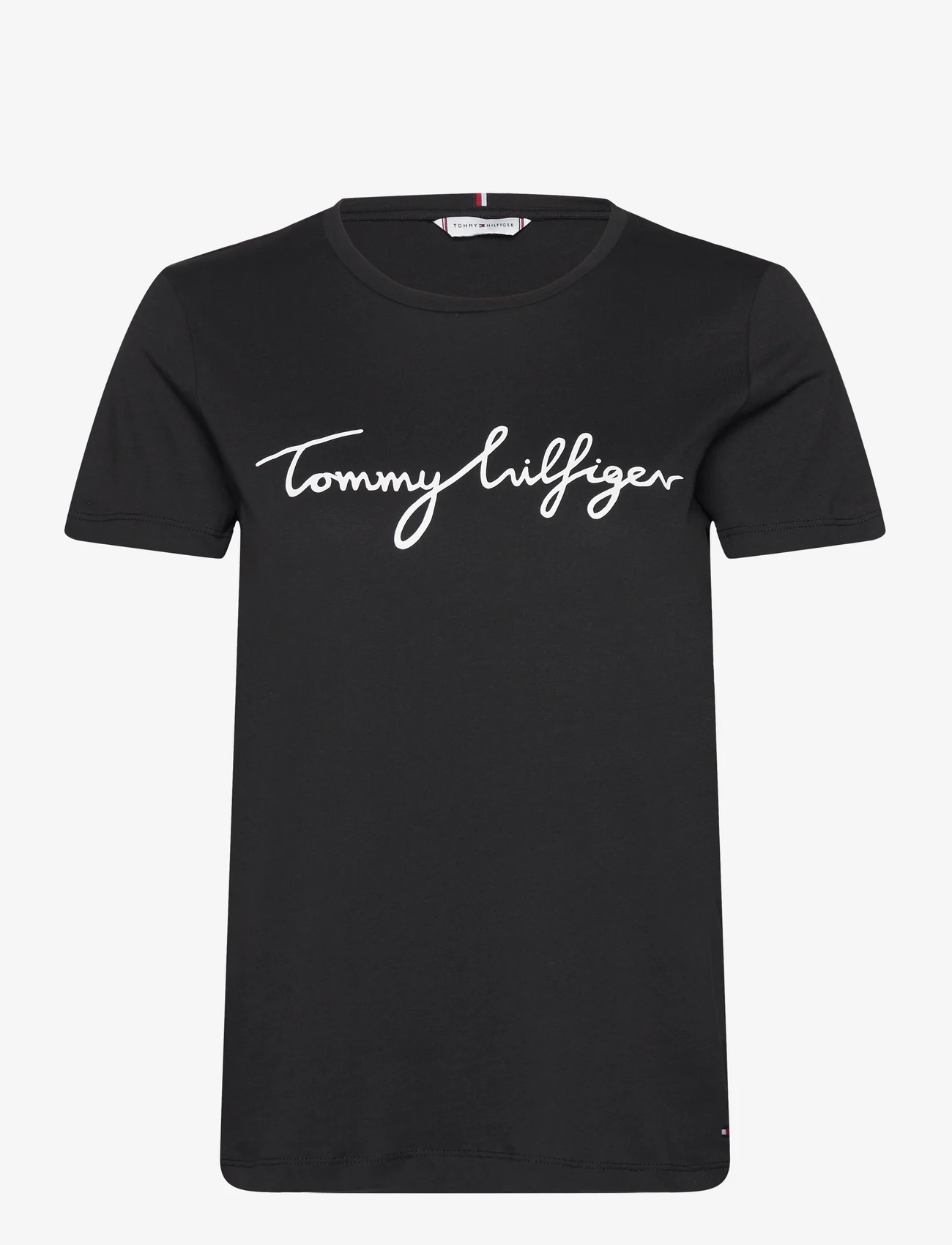 Tommy Hilfiger - REG C-NK SIGNATURE TEE SS - t-shirts - black - 0