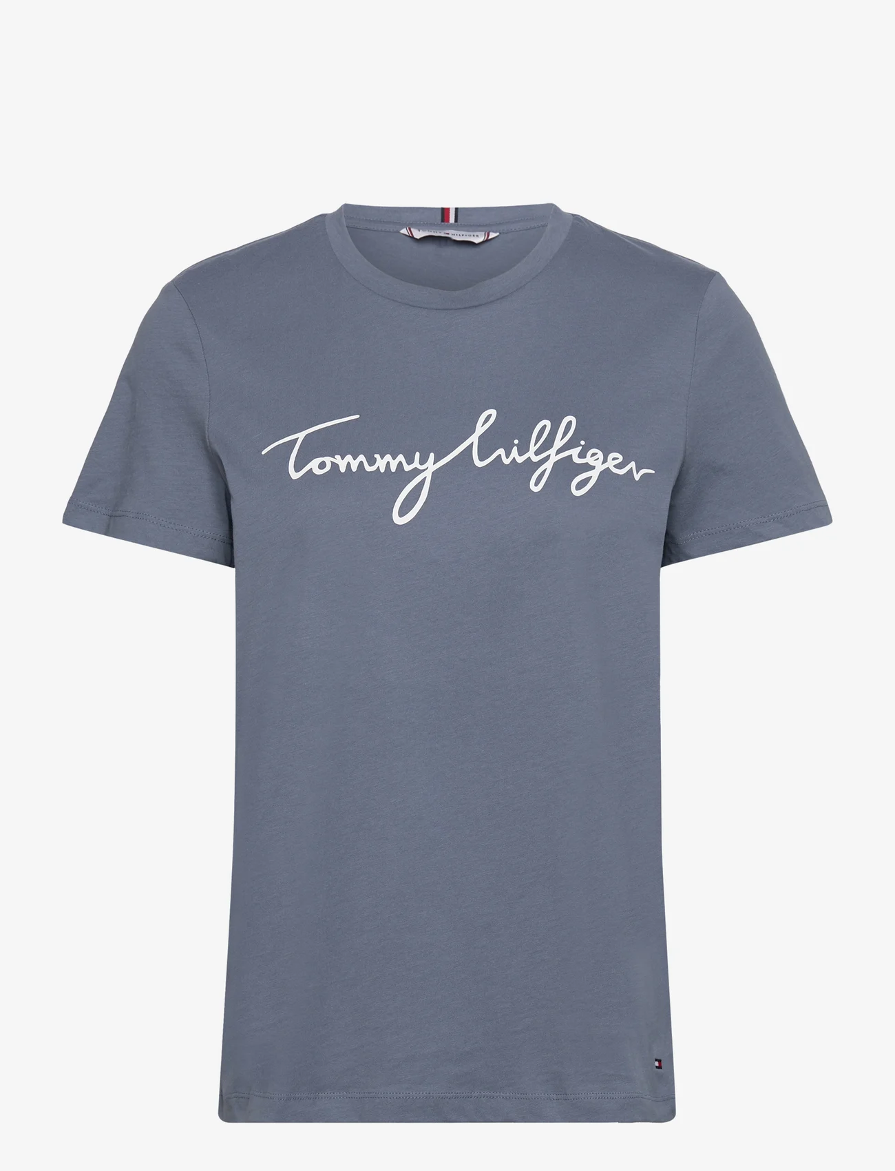Tommy Hilfiger - REG C-NK SIGNATURE TEE SS - t-shirts - blue coal - 0
