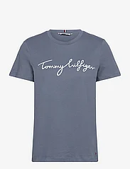 Tommy Hilfiger - REG C-NK SIGNATURE TEE SS - t-skjorter - blue coal - 0
