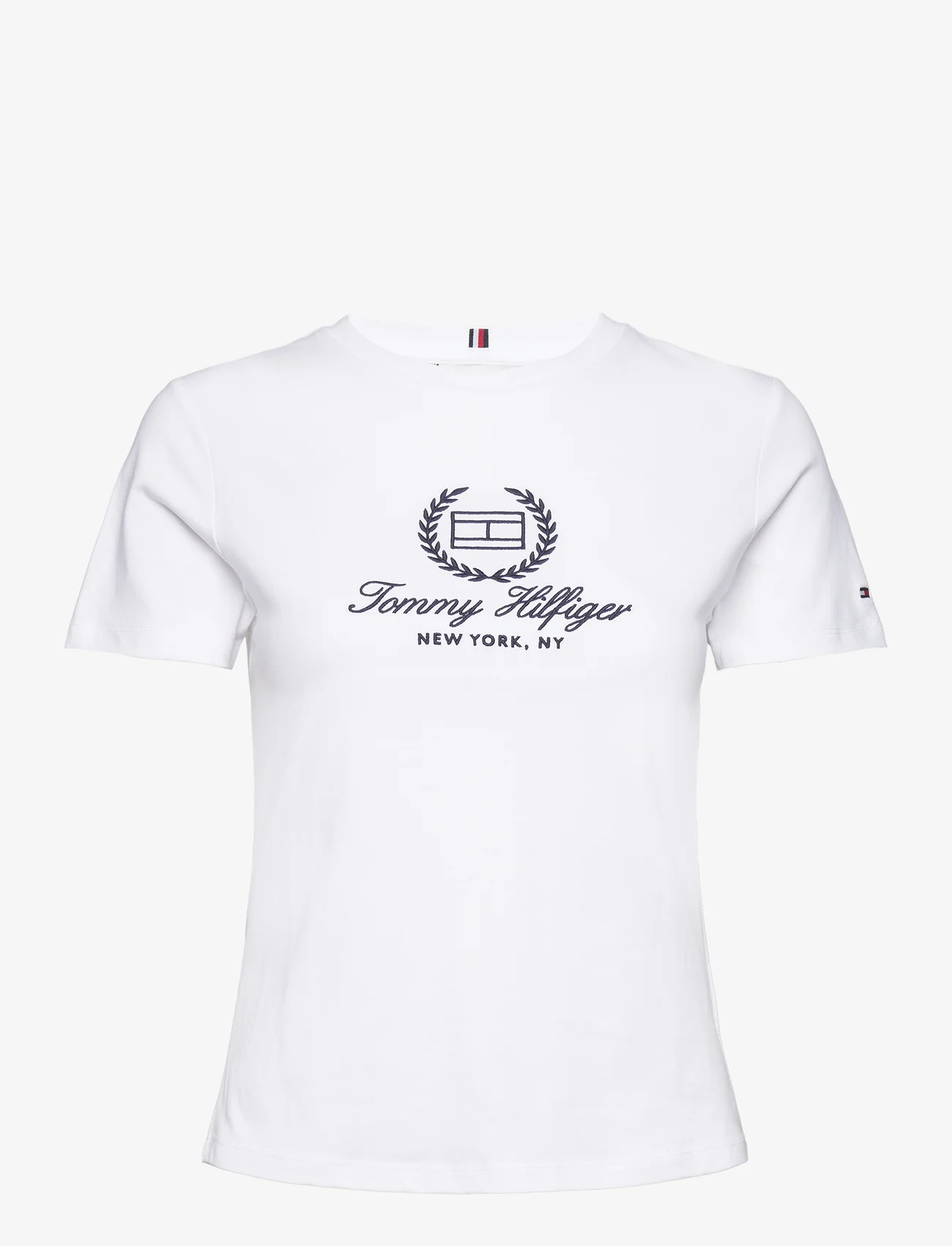Tommy Hilfiger - SLIM FLAG SCRIPT TEE SS - marškinėliai - th optic white - 0