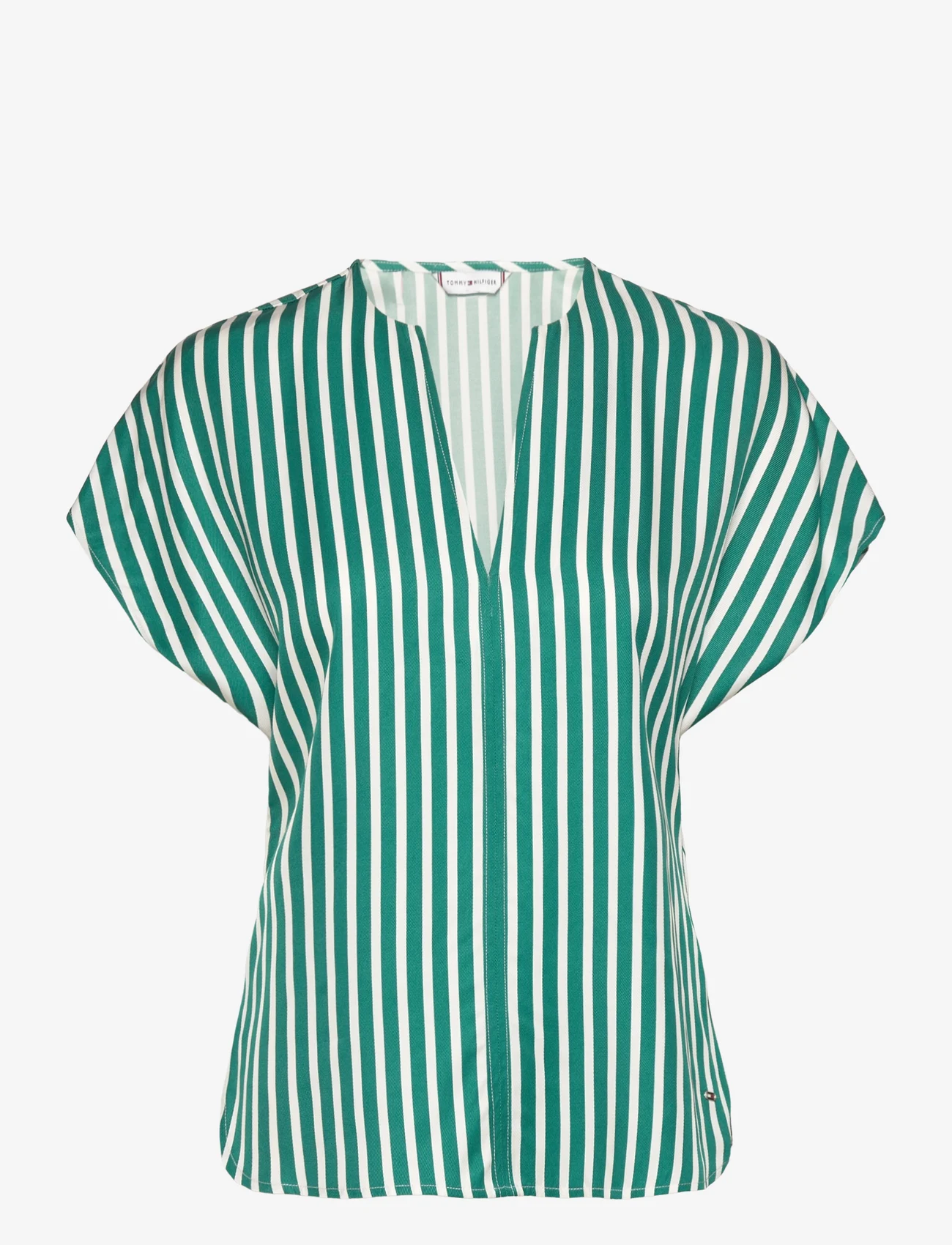 Tommy Hilfiger - FLUID STRIPE VN SS BLOUSE - blouses korte mouwen - bold stp/ olympic green - 0
