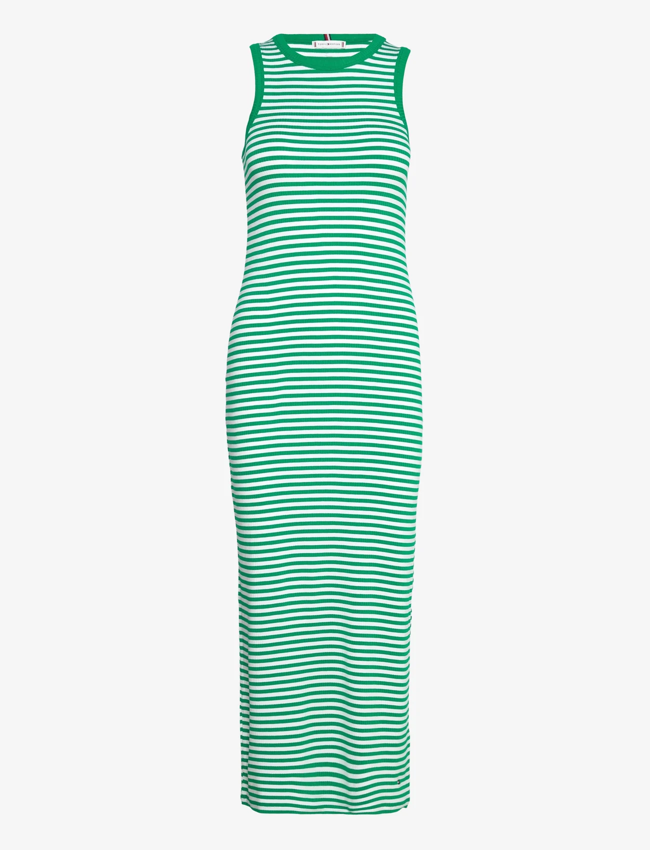 Tommy Hilfiger - SLIM 5X2 STR RIB MIDI DRESS NS - summer dresses - mini stp olympic green/ white - 0