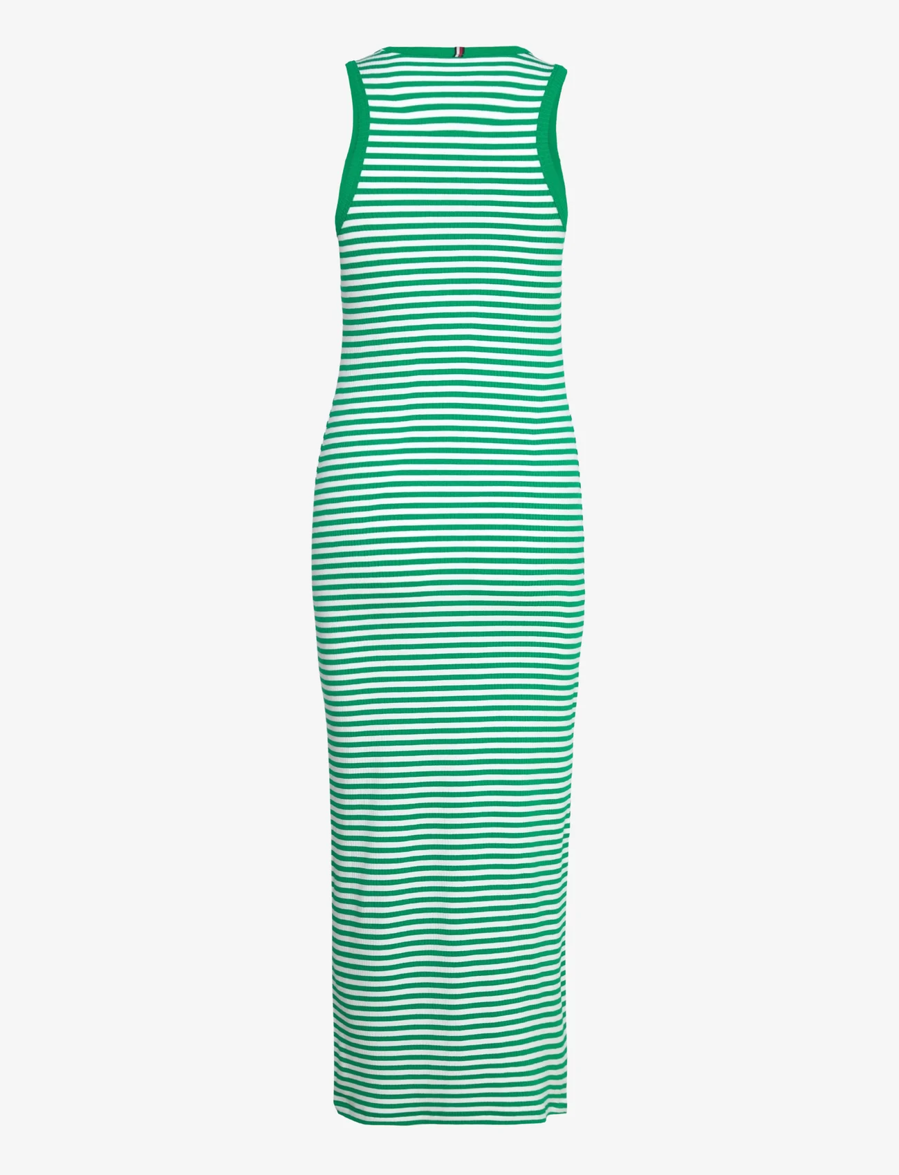 Tommy Hilfiger - SLIM 5X2 STR RIB MIDI DRESS NS - summer dresses - mini stp olympic green/ white - 1
