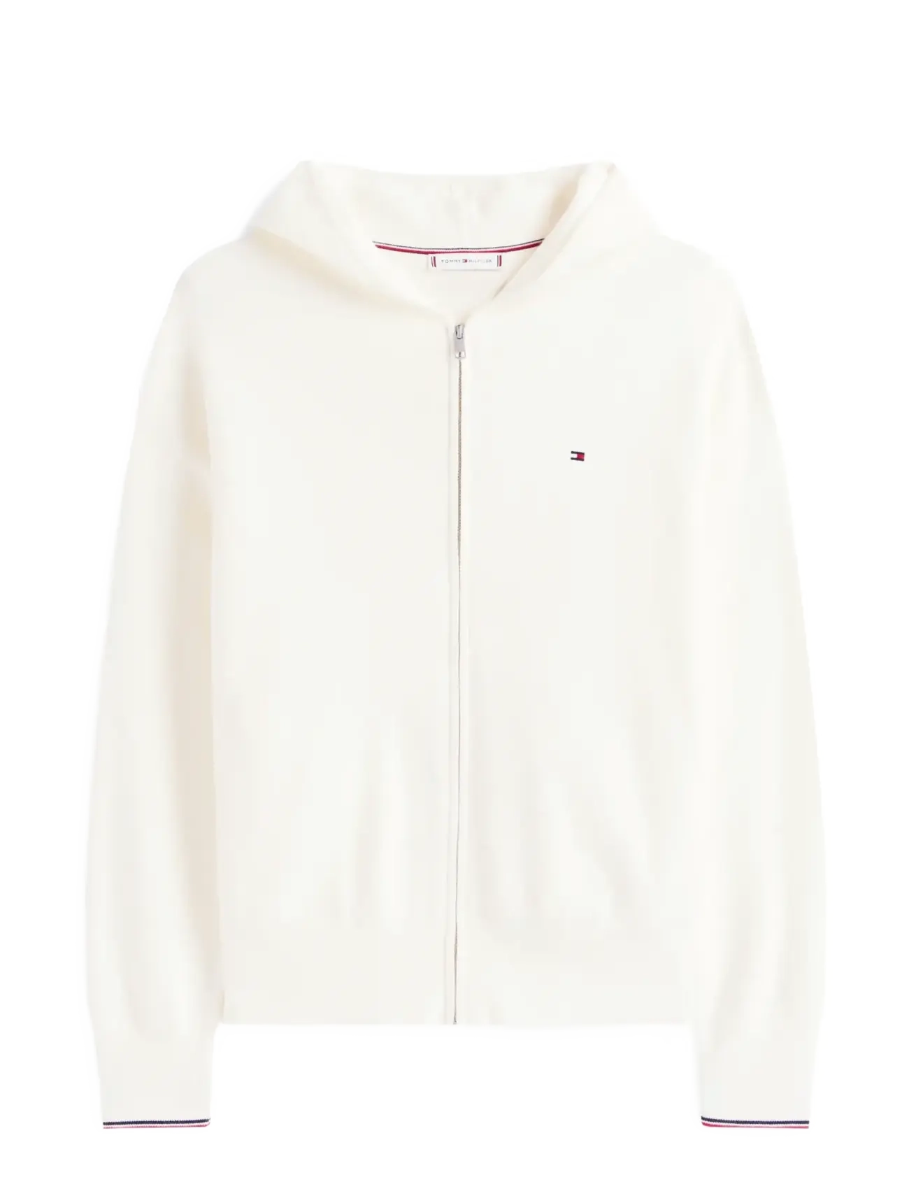 Tommy Hilfiger CO JERSEY STITCH ZIP HOOD CARDI - Tommy Hilfiger - IVORY SILK STP GS / cream