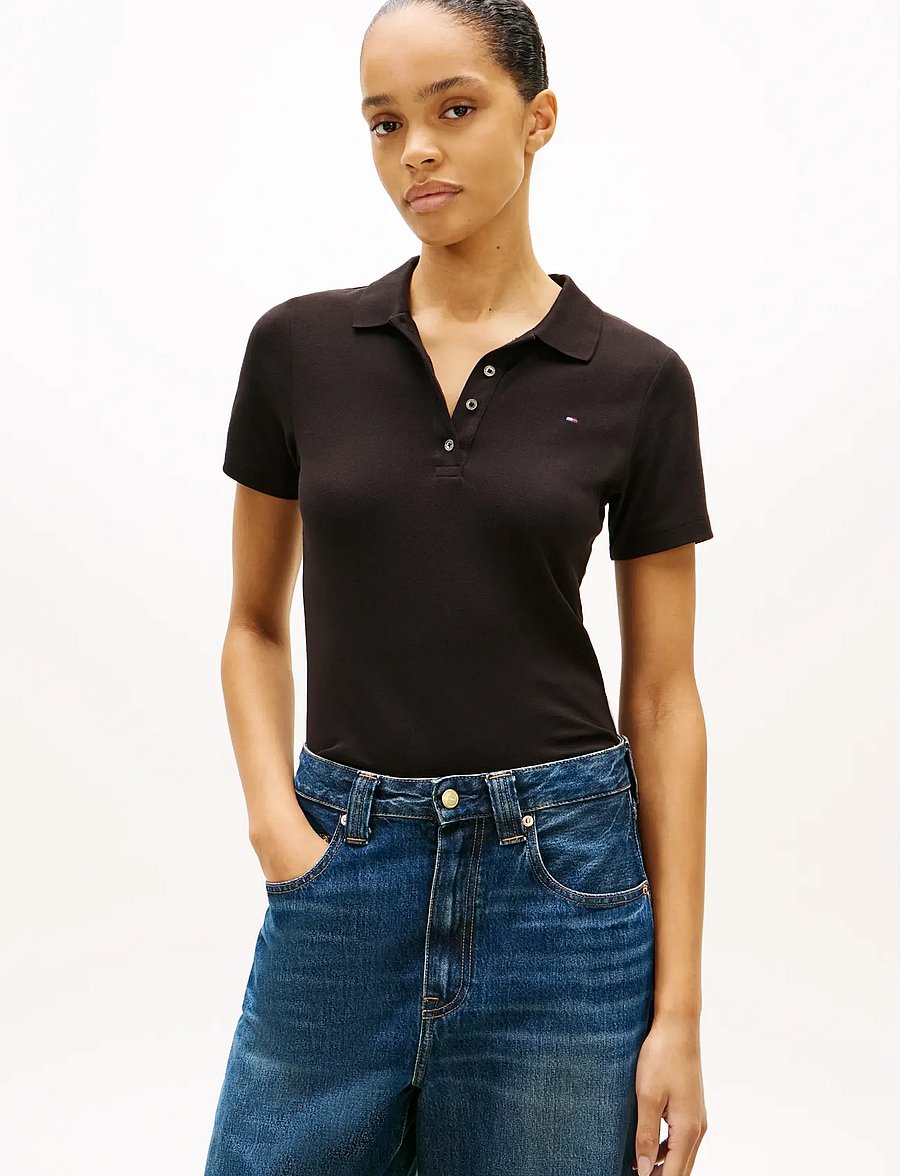 Tommy Hilfiger - 1985 SLIM PIQUE POLO SS - poloshirts - black - 0