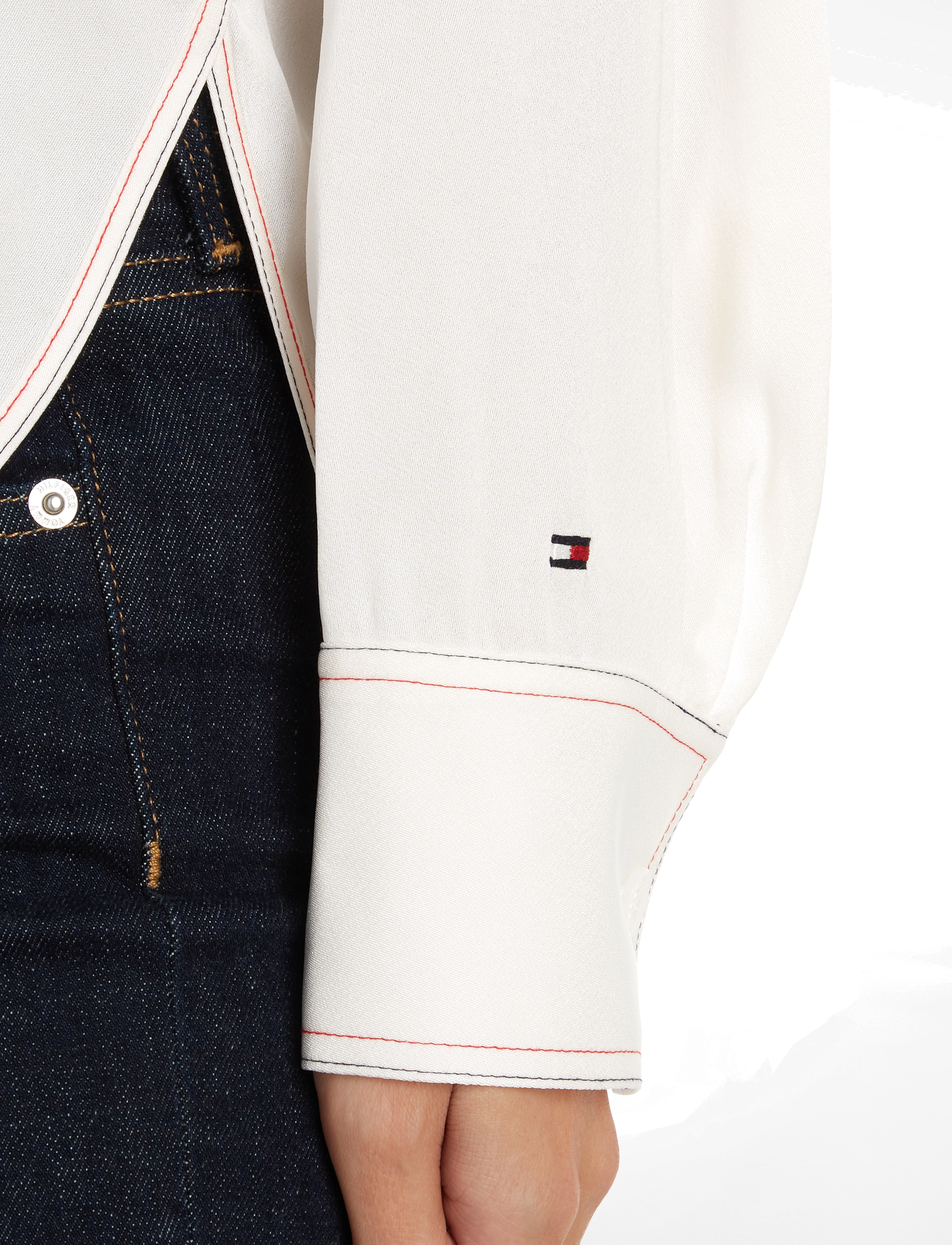 Tommy Hilfiger - RWB STITCH V-NECK LS BLOUSE - langærmede bluser - ancient white - 3