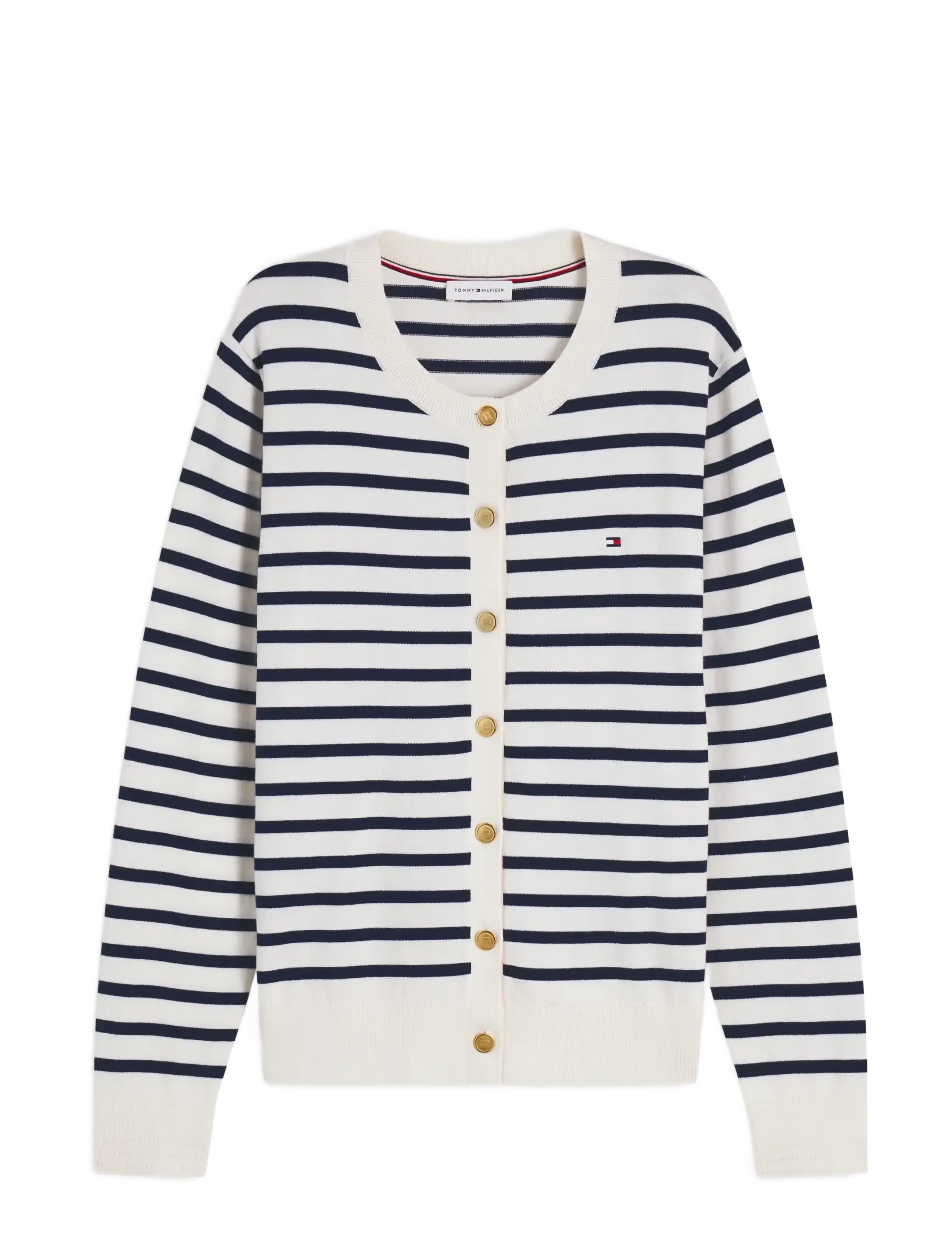 Tommy Hilfiger CO JERSEY FINE GG C-NK LS CARDI - Fête des Mères - IVORY PETAL  DARK N NAVY BRETON STP / multi