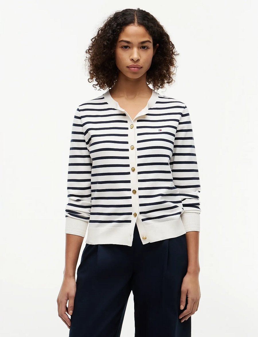 Tommy Hilfiger - CO JERSEY FINE GG C-NK LS CARDI - strickjacken - ivory petal dark n navy breton stp - 0