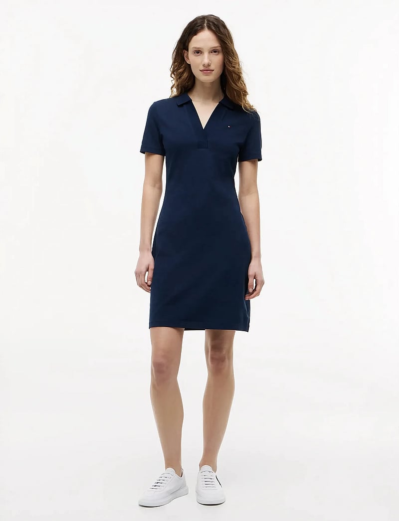 Tommy Hilfiger - SLIM OPEN NK POLO DRESS SS - t-shirt-kleider - dark night navy - 0