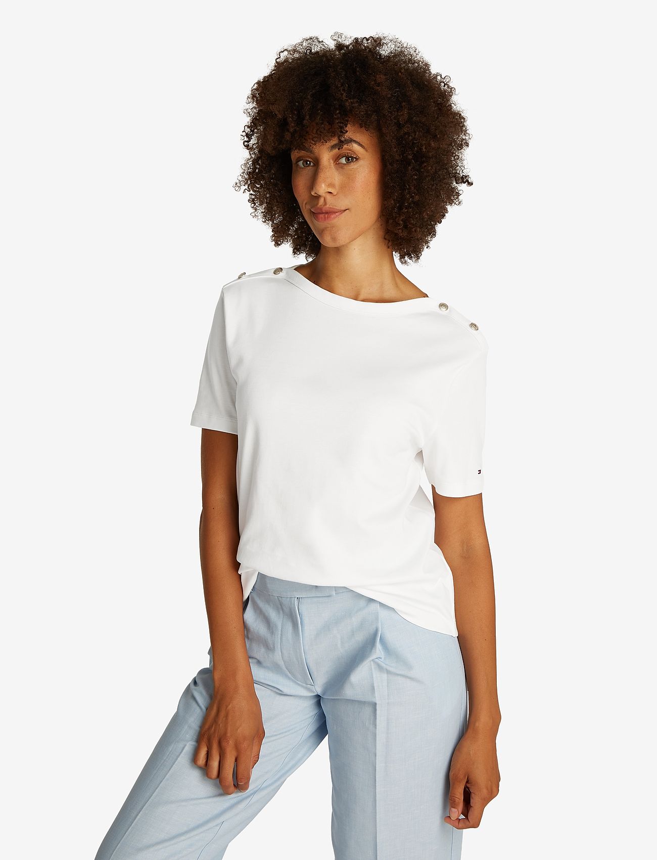 Tommy Hilfiger - REG STRIPE GOLD BTN C-NK SS - ecru - 0