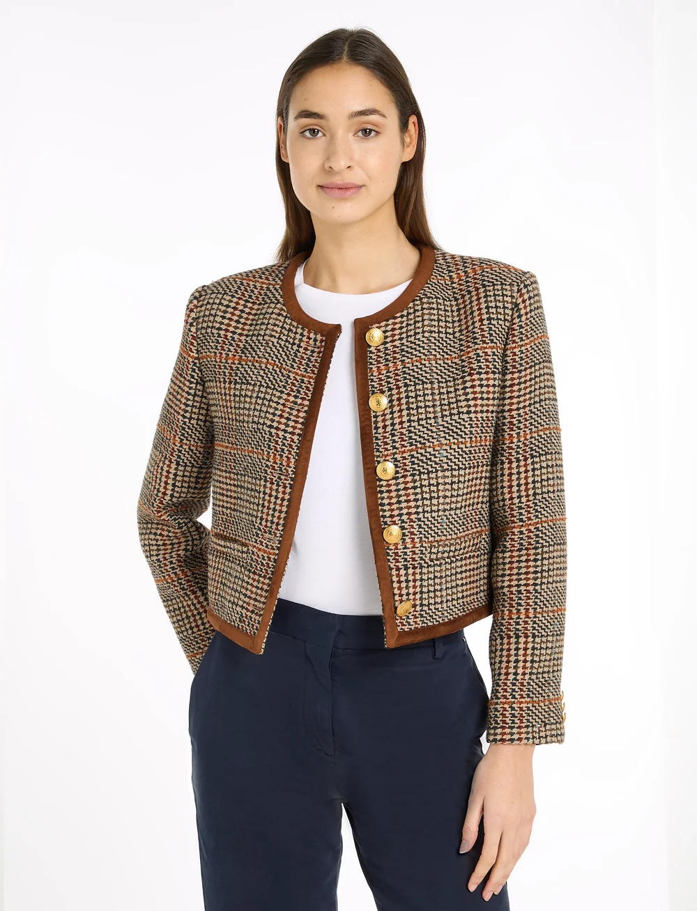 Tommy Hilfiger - TWEED WOOL MIX CHECK CREW JACKET - bouclés - brown beige check - 0