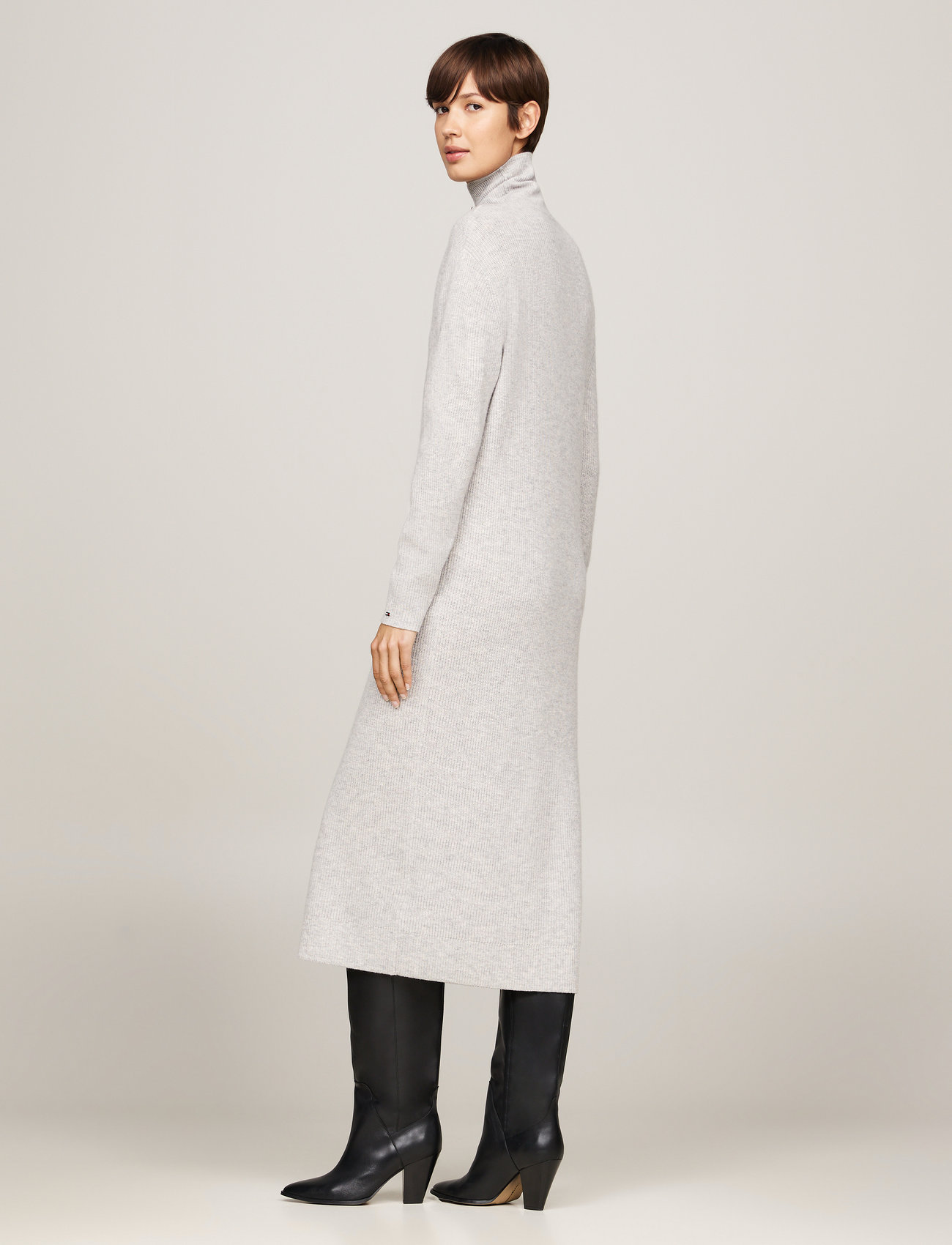 Tommy Hilfiger - WOOL CASH ROLL-NK LONG DRESS - light grey htr - 5
