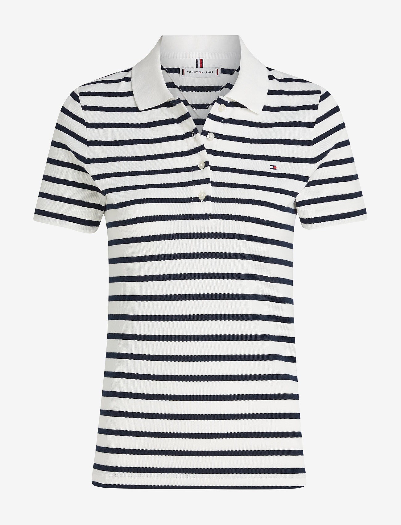 Tommy Hilfiger - 1985 SLIM PIQUE POLO SS - breton ecru/dark night navy stp - 1