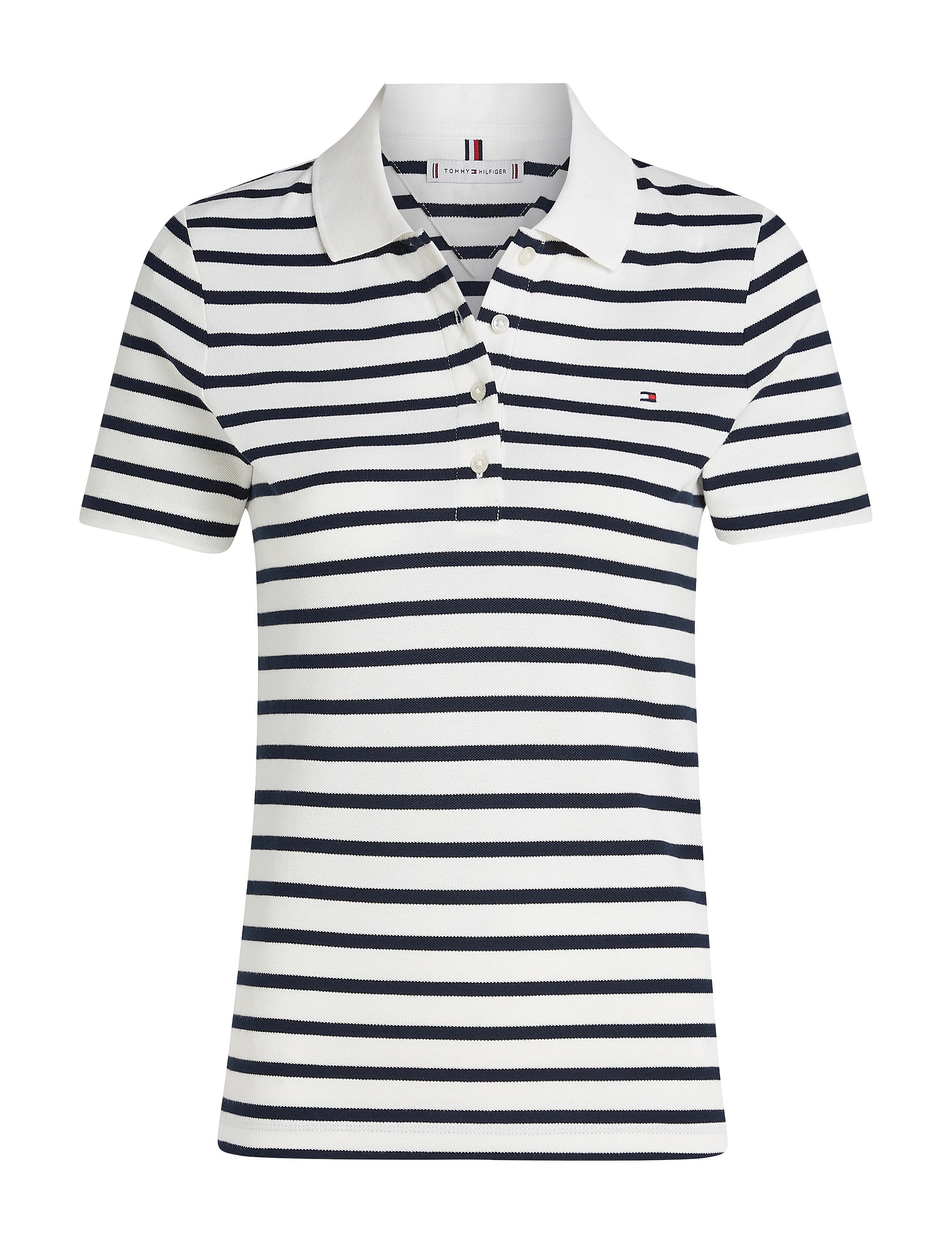 Tommy Hilfiger - 1985 SLIM PIQUE POLO SS - breton ecru/dark night navy stp - 1