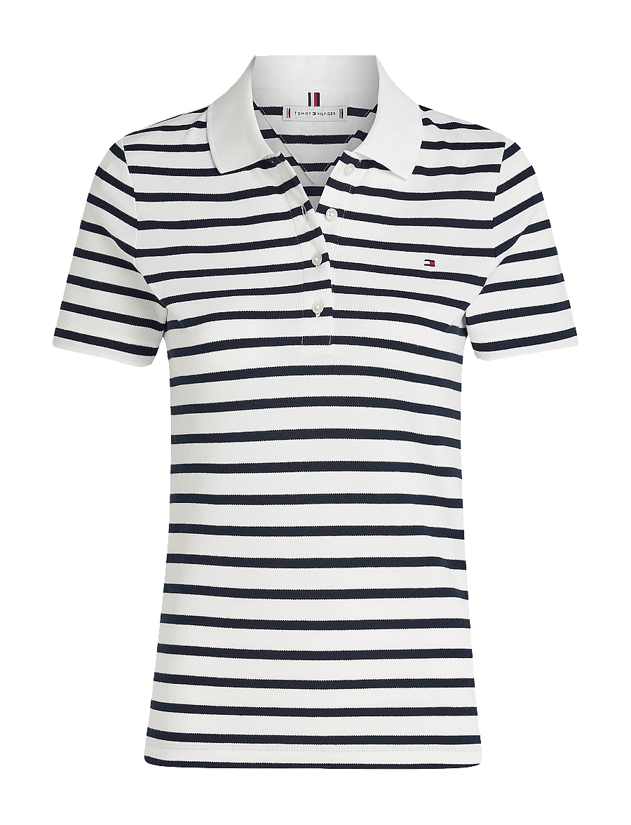 Tommy Hilfiger - 1985 SLIM PIQUE POLO SS - breton ecru/dark night navy stp - 1