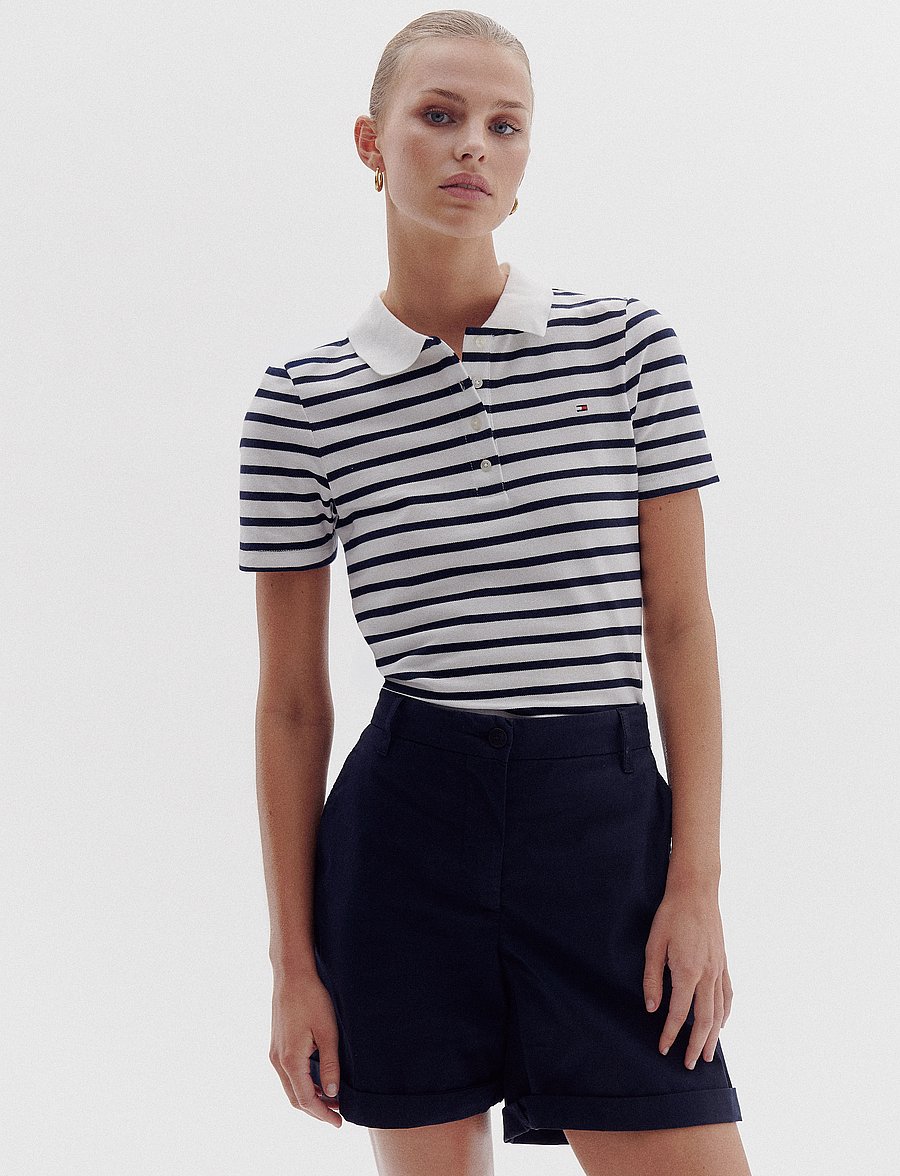 Tommy Hilfiger - 1985 SLIM PIQUE POLO SS - breton ecru/dark night navy stp - 0
