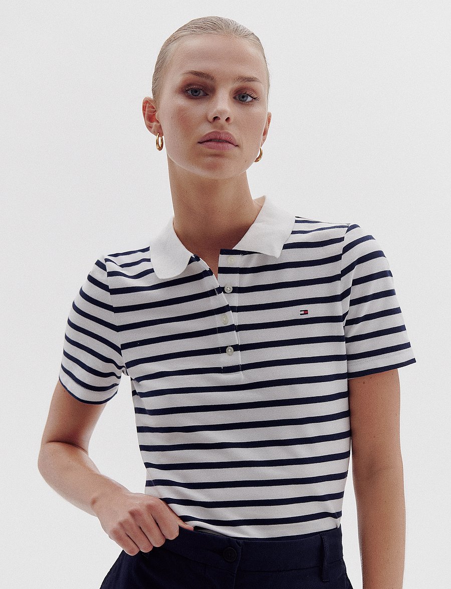 Tommy Hilfiger - 1985 SLIM PIQUE POLO SS - breton ecru/dark night navy stp - 3
