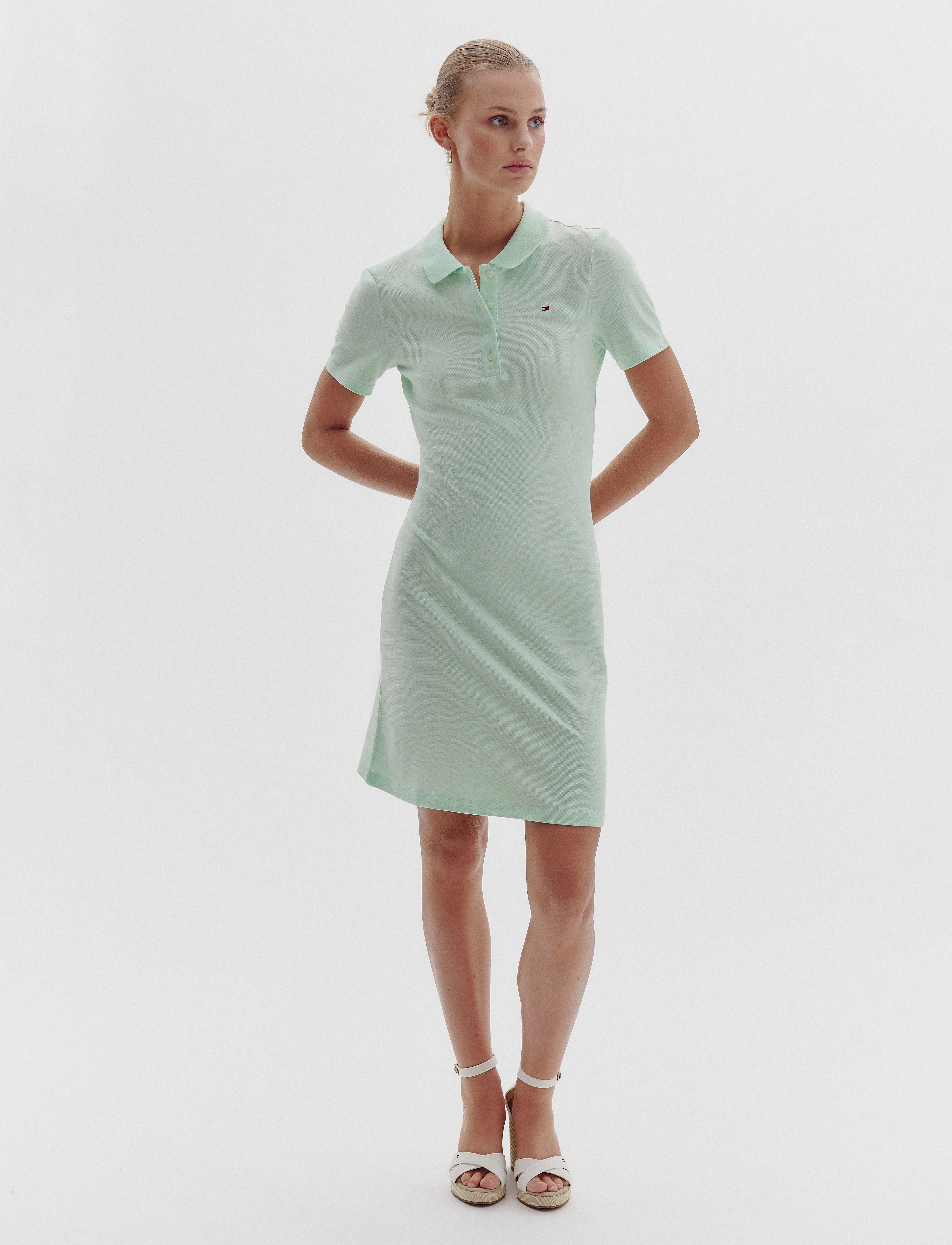 Tommy Hilfiger 1985 SLIM PIQUE POLO DRESS SS - T-Shirt-Kleider - OPAL GREEN / green