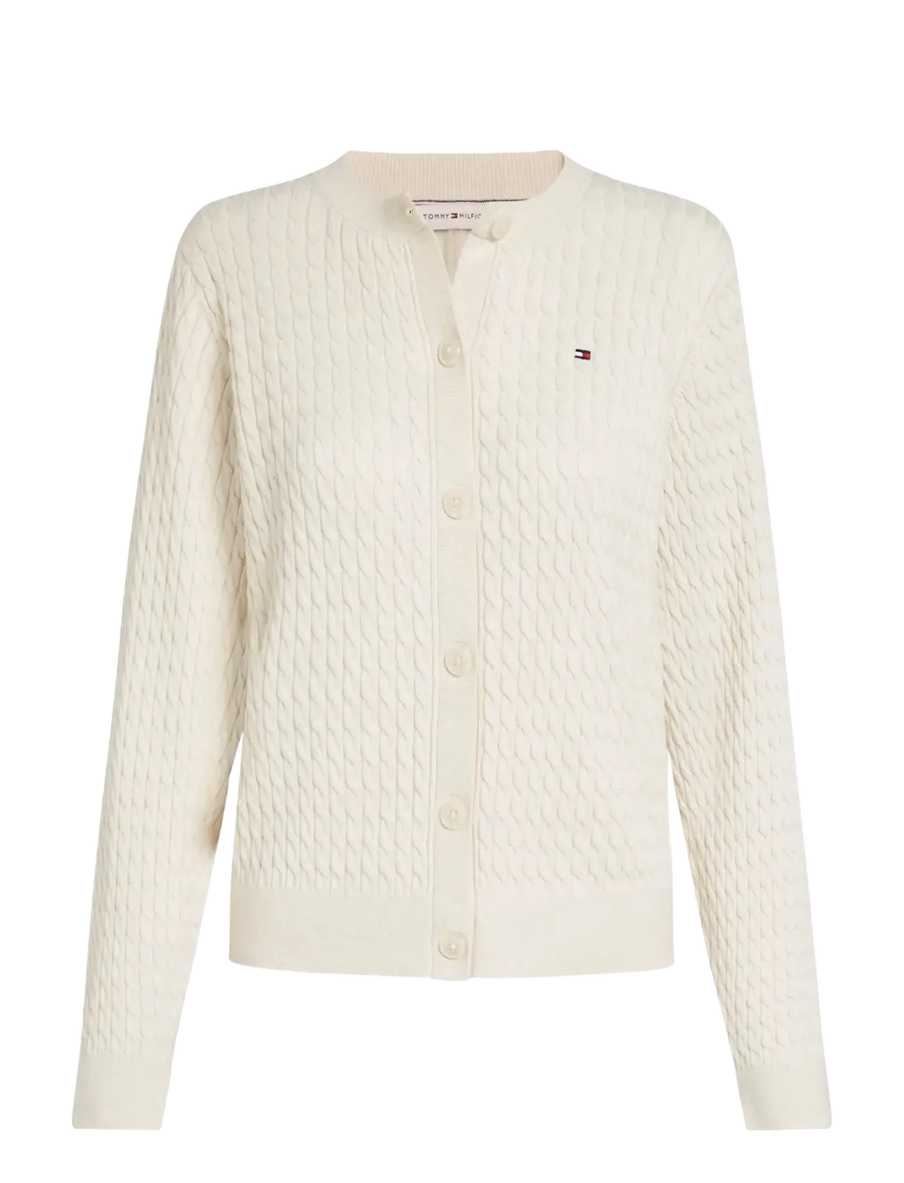 Tommy Hilfiger CO CABLE FINE GG  LS C-NK CARDI - Igapäevane stiil - HEATHER IVORY PETAL / cream