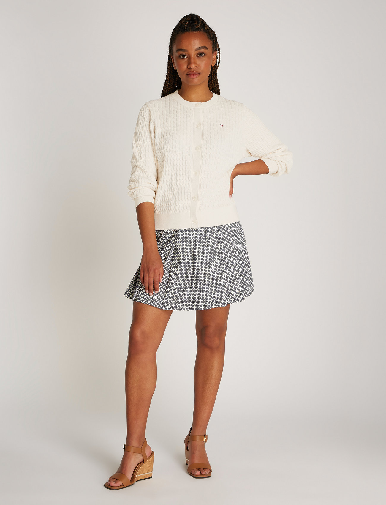 Tommy Hilfiger - CO CABLE FINE GG C-NK CARDI LS - kardiganai - heather ivory petal - 0