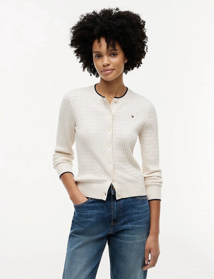 Tommy Hilfiger - CO CABLE FINE GG LS C-NK CARDI - koftor - heather ivory petal - 0