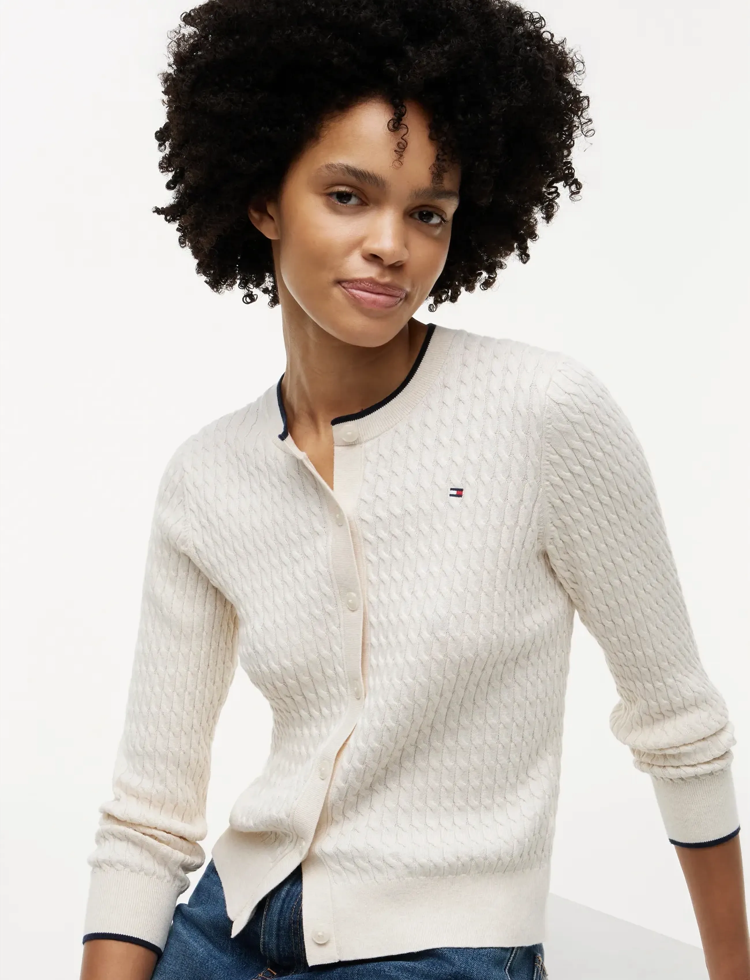 Tommy Hilfiger - CO CABLE FINE GG C-NK CARDI LS - cardigans - heather ivory petal - 4