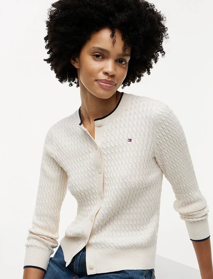 Tommy Hilfiger - CO CABLE FINE GG LS C-NK CARDI - koftor - heather ivory petal - 4