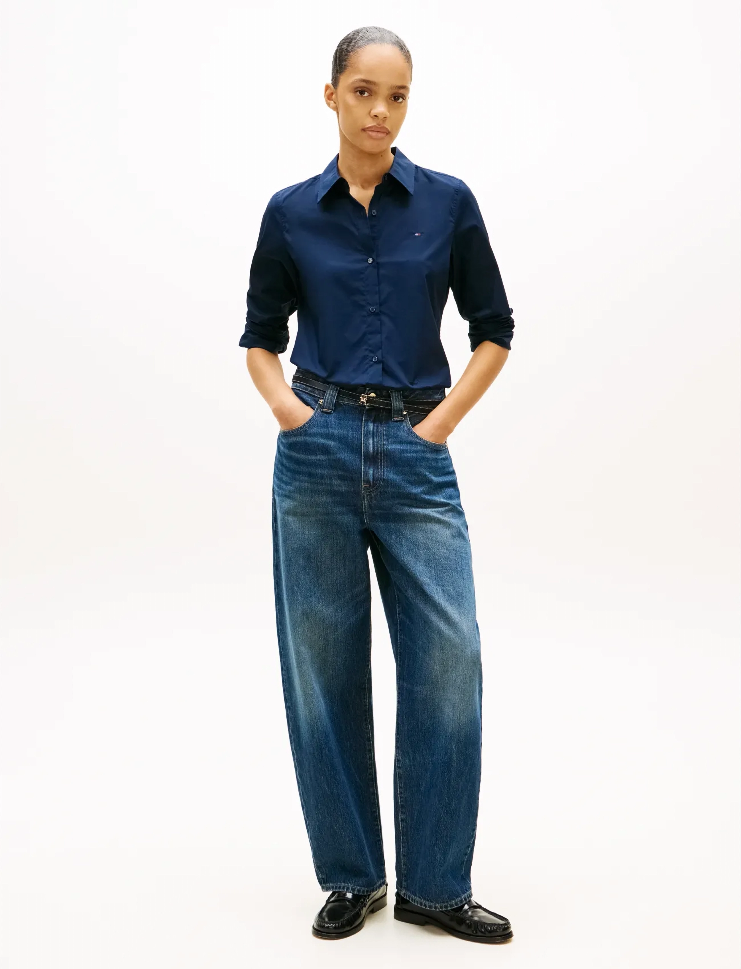 Tommy Hilfiger COTTON STRETCH REGULAR LS SHIRT - Bluser & Skjorter - DARK BLUE / navy