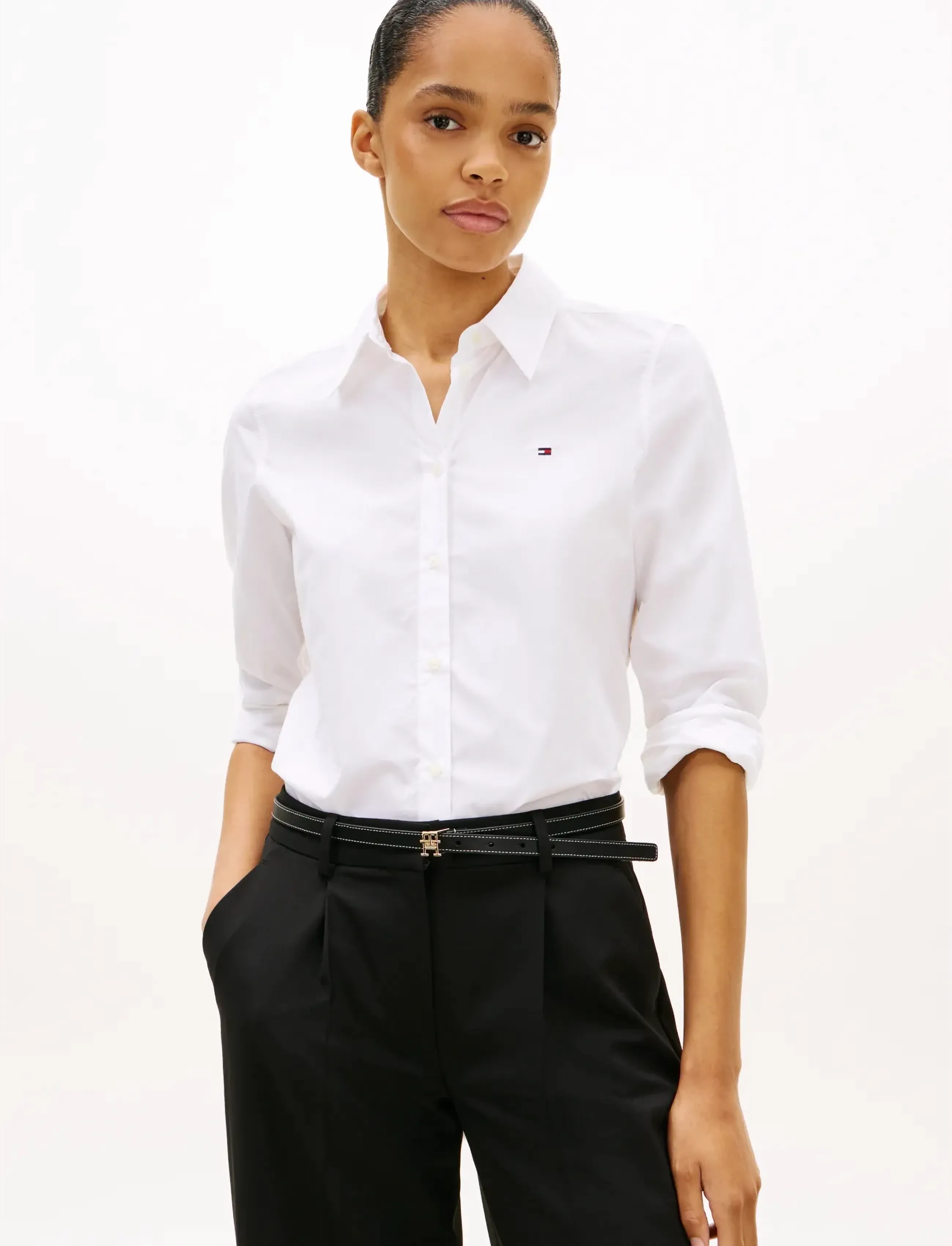 Tommy Hilfiger COTTON STRETCH REGULAR LS SHIRT - Blusar & Skjortor - OPTIC WHITE / white