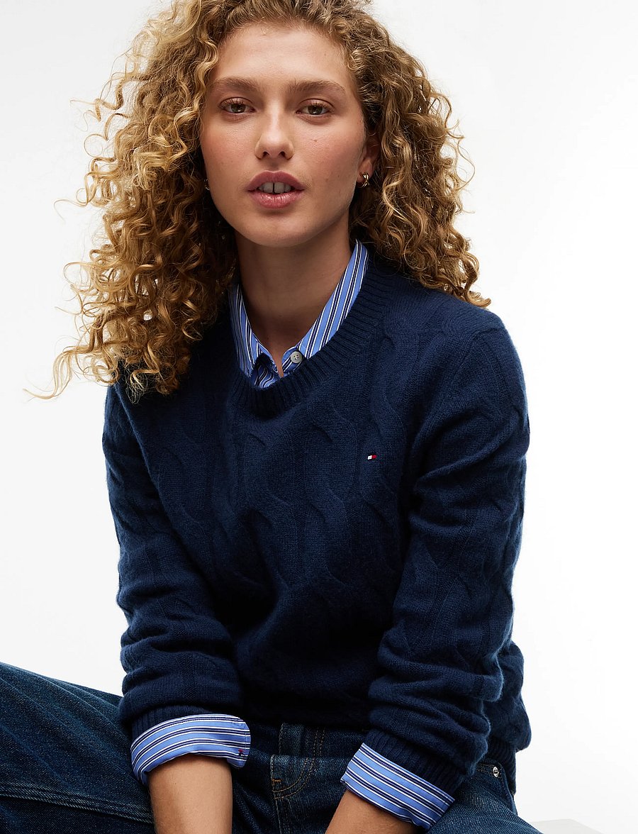 Tommy Hilfiger - SOFT WOOL CABLE C-NK LS SWT - stickade tröjor - dark blue - 3