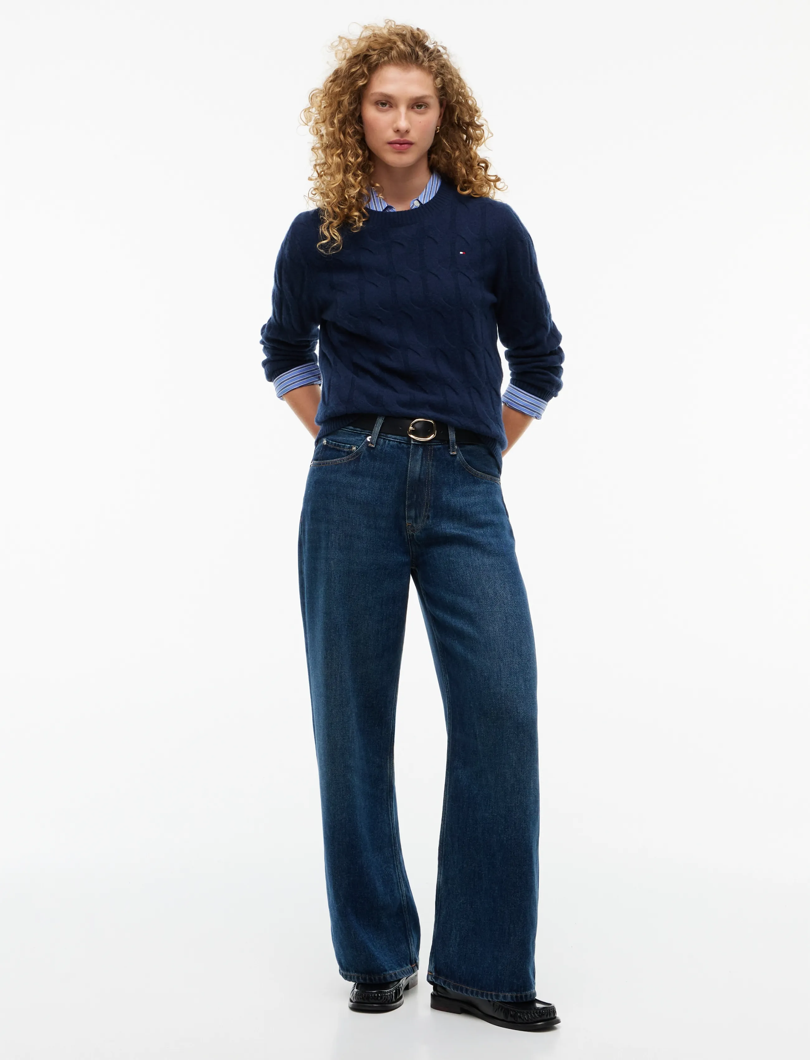 Tommy Hilfiger - SOFT WOOL CABLE C-NK LS SWT - stickade tröjor - dark blue - 4