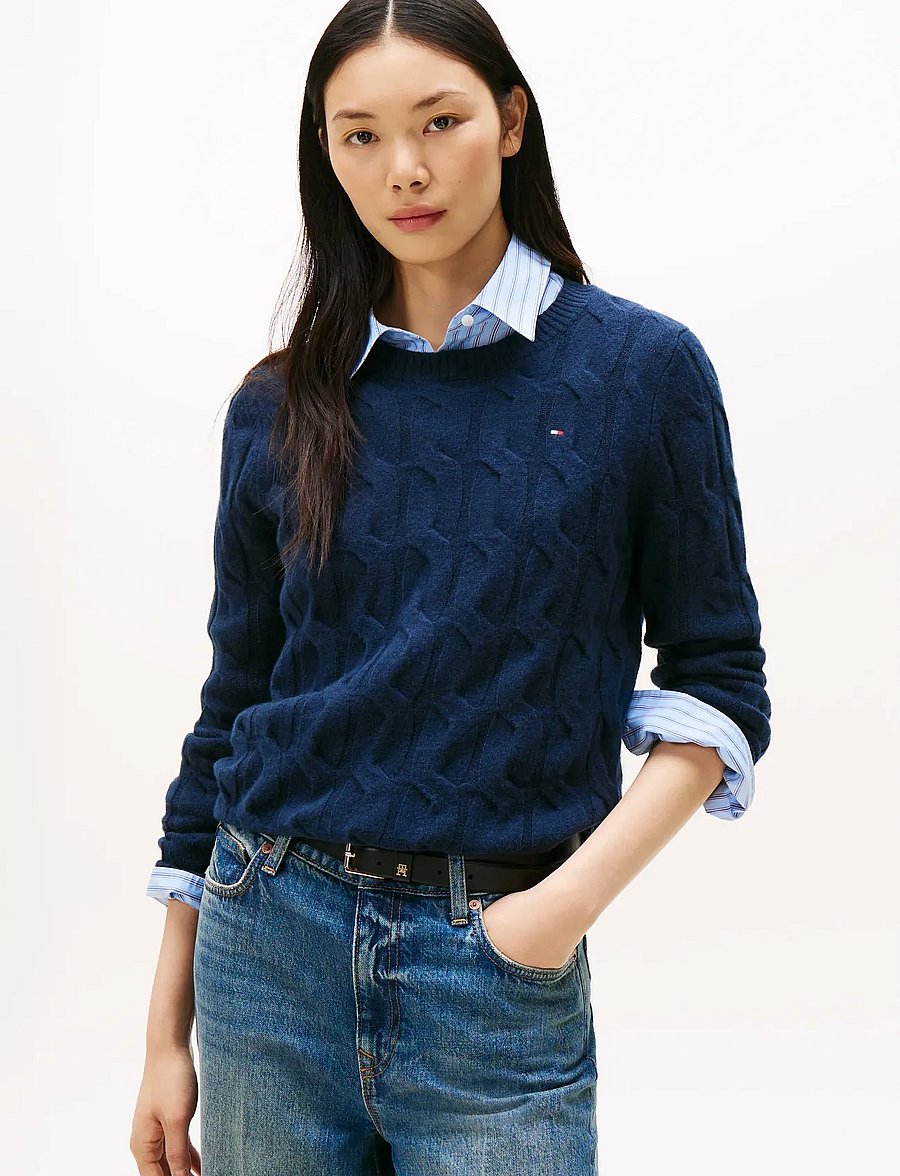 Tommy Hilfiger - SOFT WOOL CABLE C-NK LS SWT - stickade tröjor - dark night navy - 0