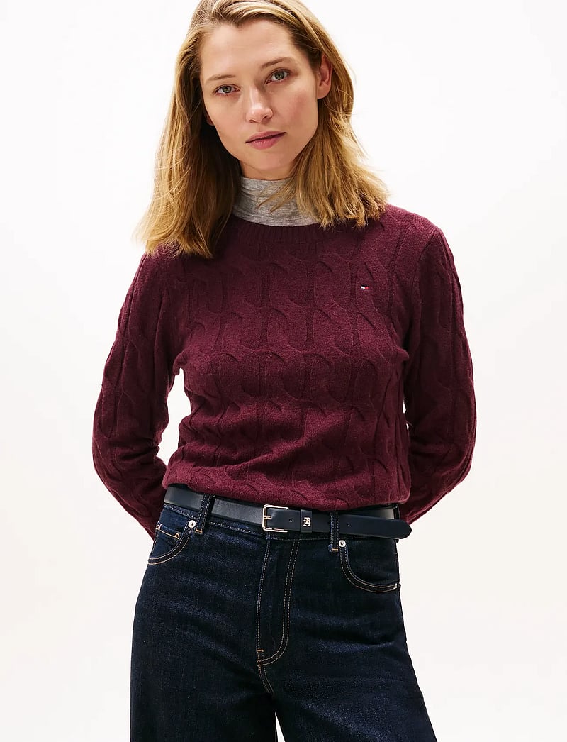 Tommy Hilfiger - SOFT WOOL CABLE C-NK LS SWT - stickade tröjor - deep burgundy - 0