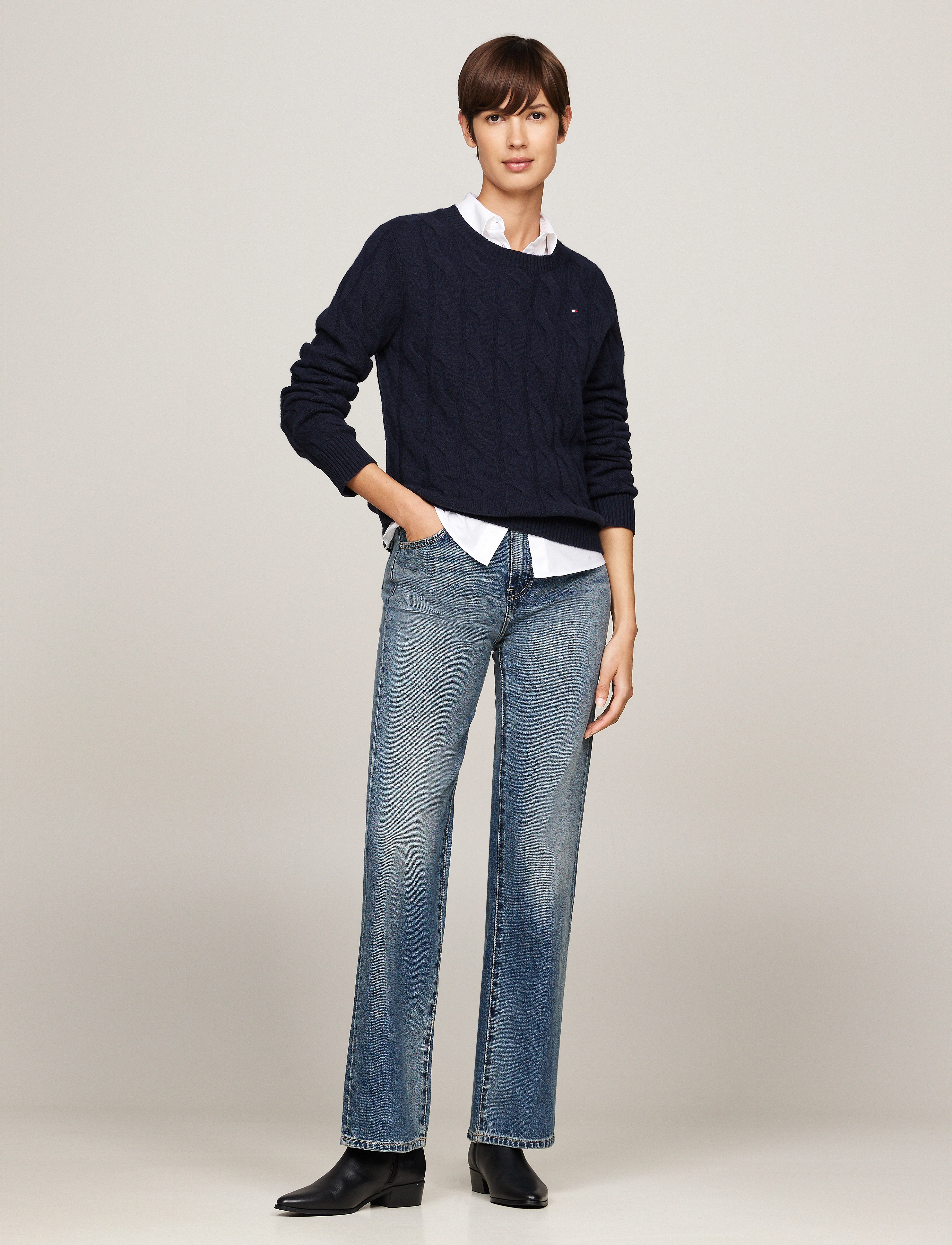 Tommy Hilfiger - SOFT WOOL CABLE C-NK LS SWT - trøjer - desert sky - 4