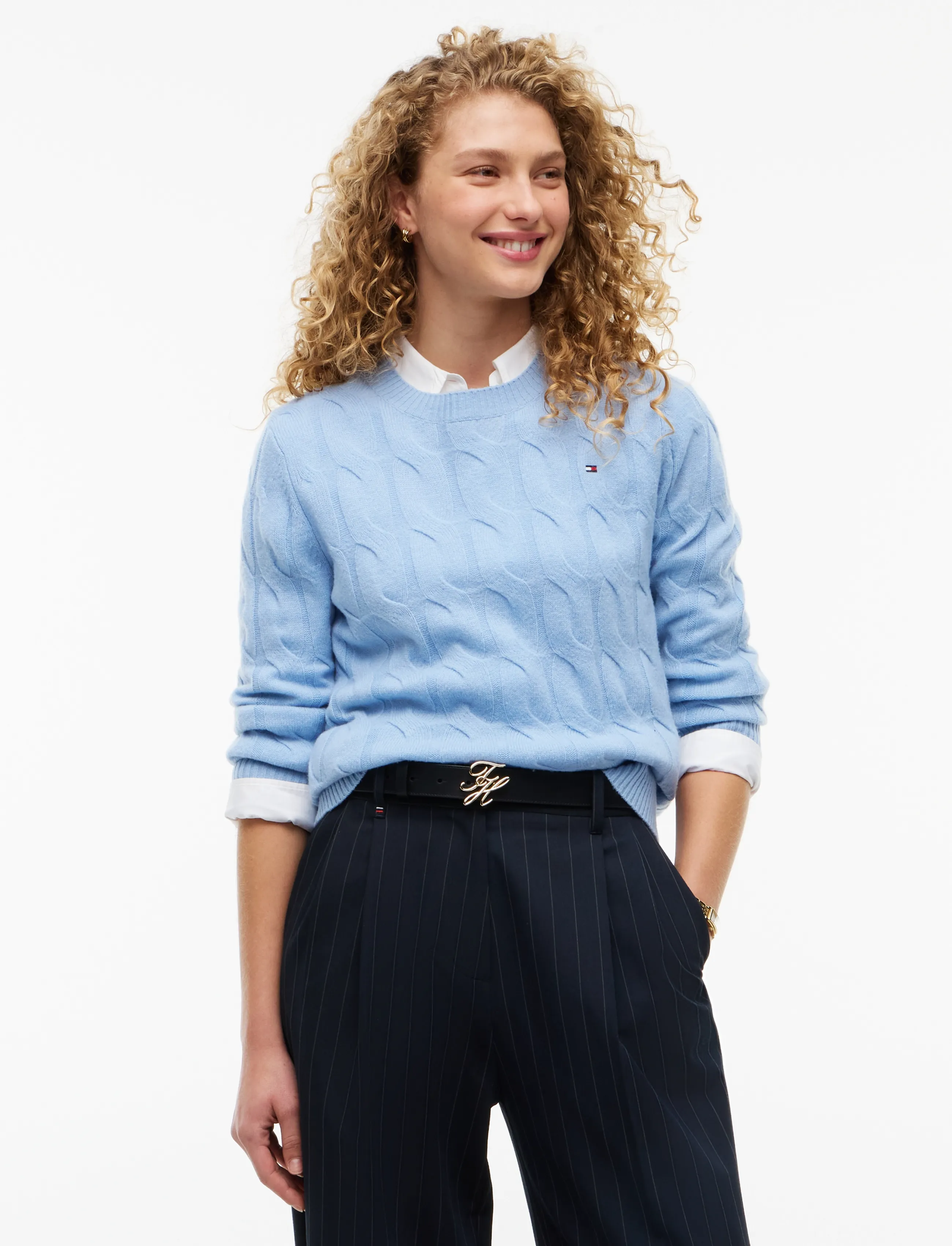 Tommy Hilfiger - SOFT WOOL CABLE C-NK LS SWT - striktrøjer - faded light blue - 0